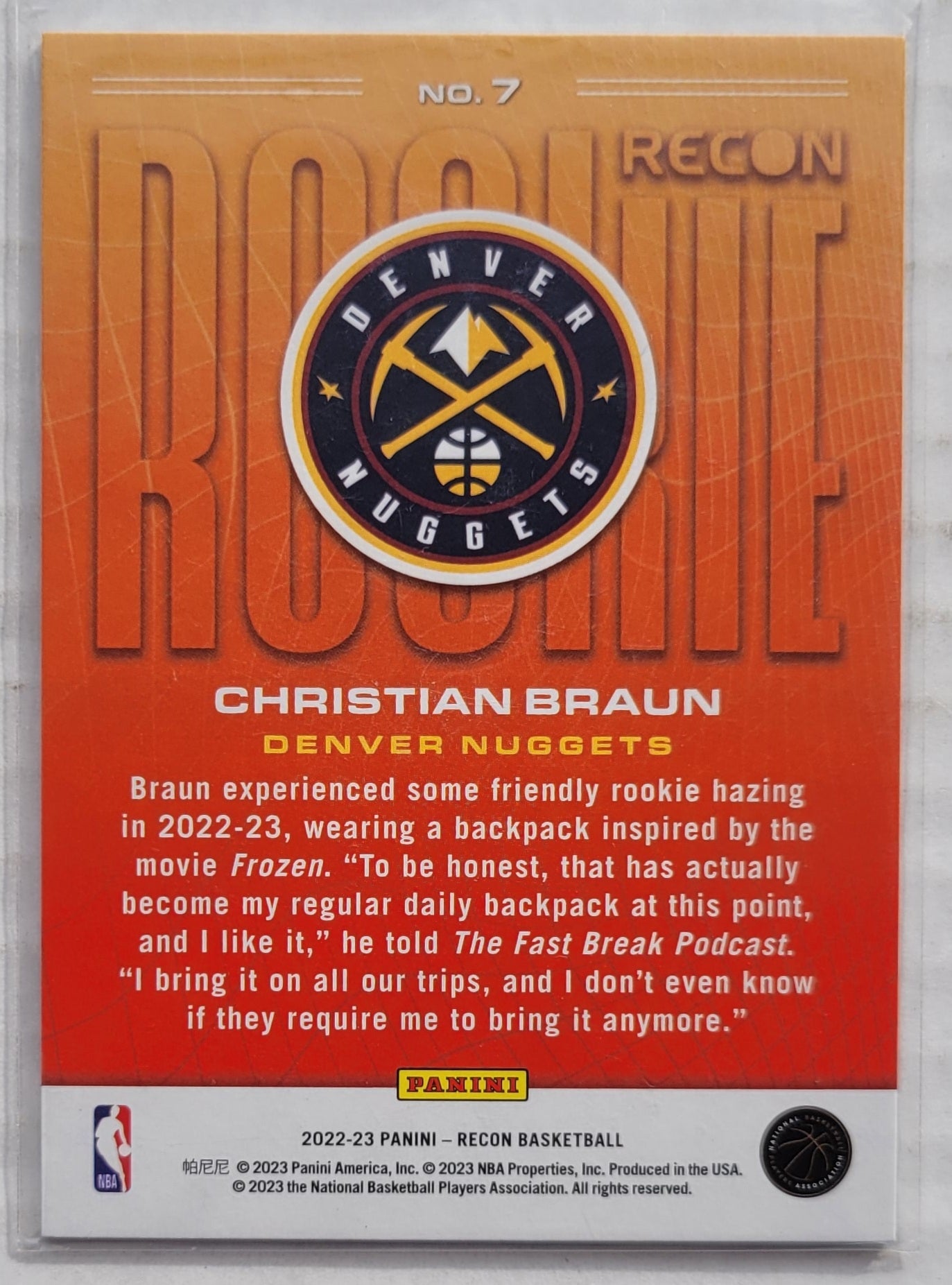 Christian Braun - 2022-23 Panini Recon Rookie Recon #7