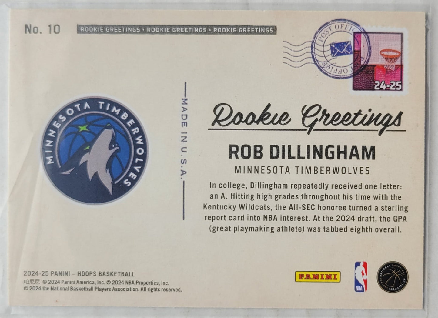 Rob Dillingham - 2024-25 Hoops Rookie Greetings #10