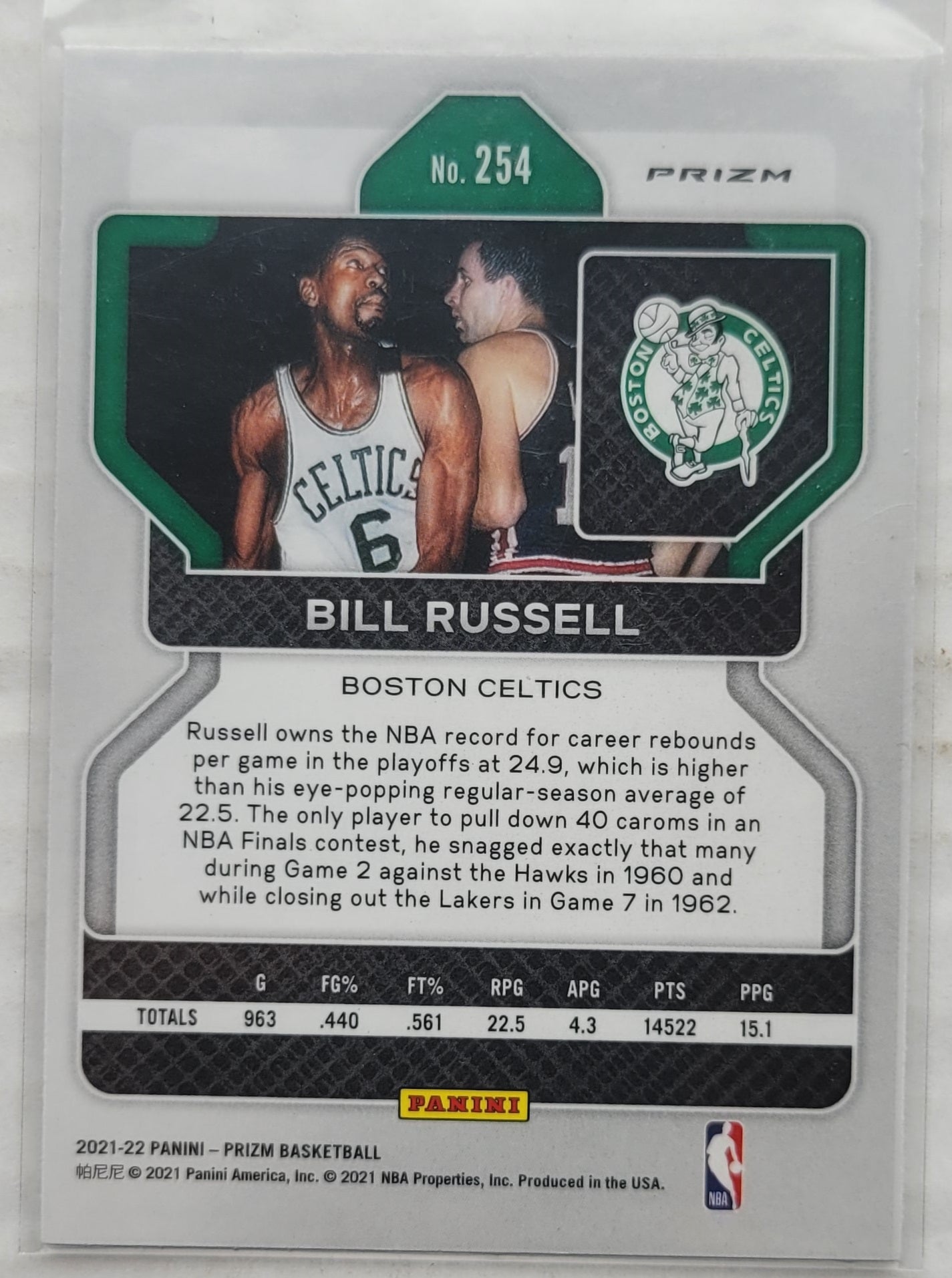 Bill Russell - 2021-22 Panini Prizm Prizms Ice #254