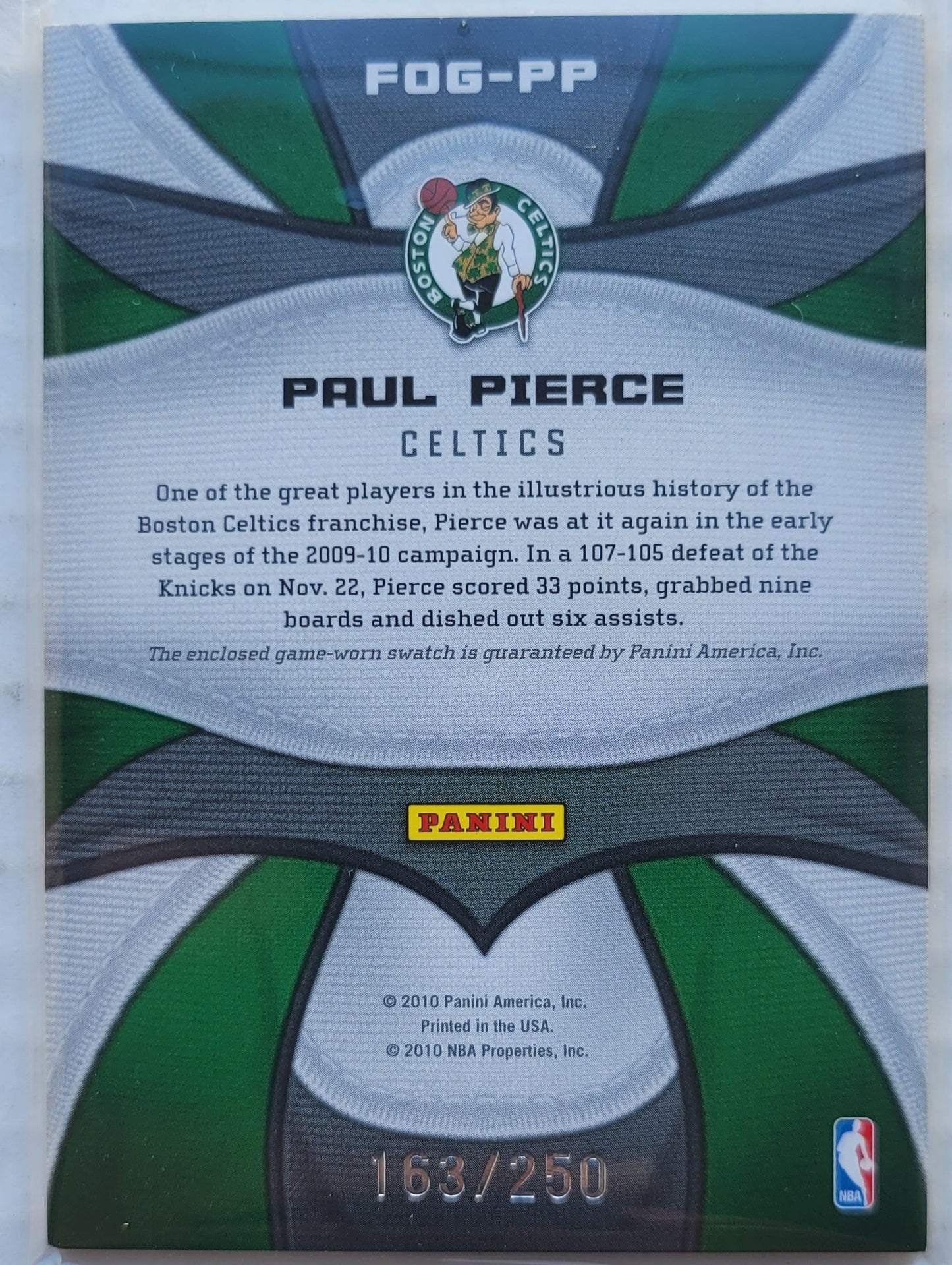 Paul Pierce - 2009-10 Certified Fabric of the Game #FOG-PP - 163/250