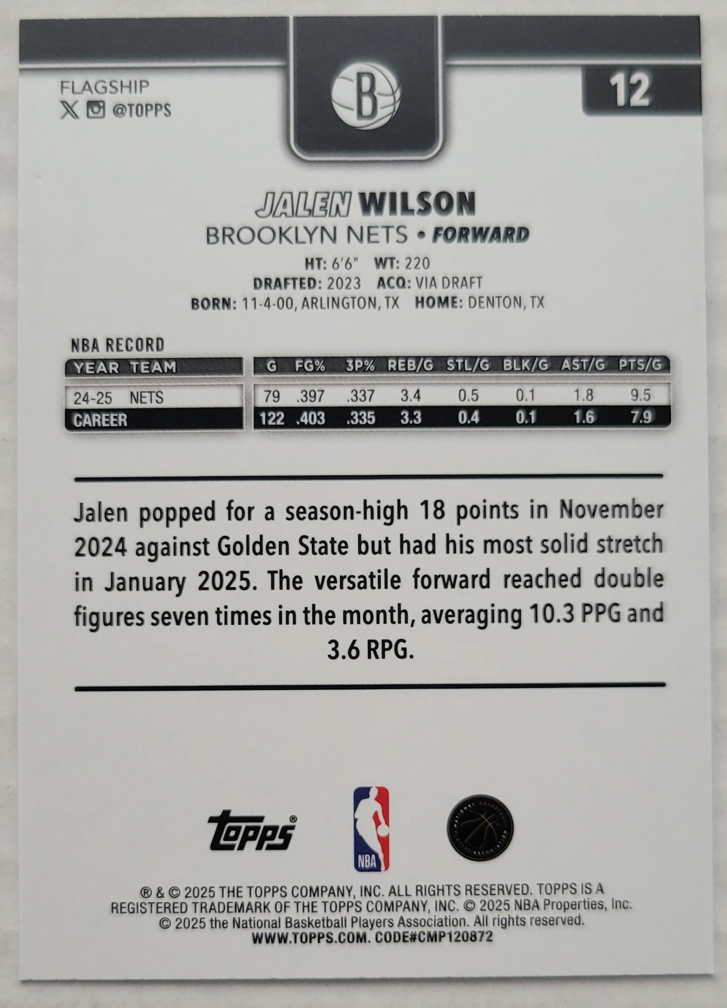 Jalen Wilson - 2025-26 Topps Season Tip Off #12