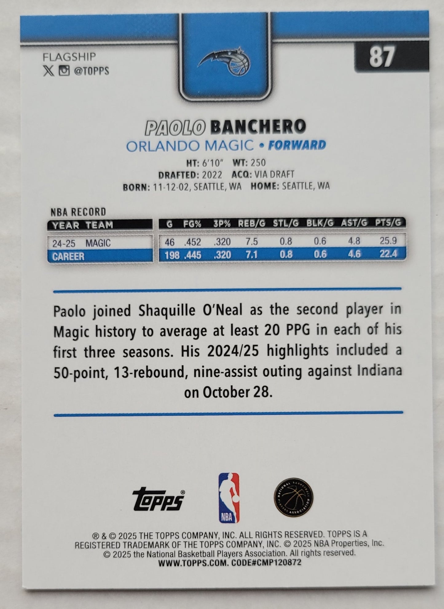 Paolo Banchero - 2025-26 Topps #87