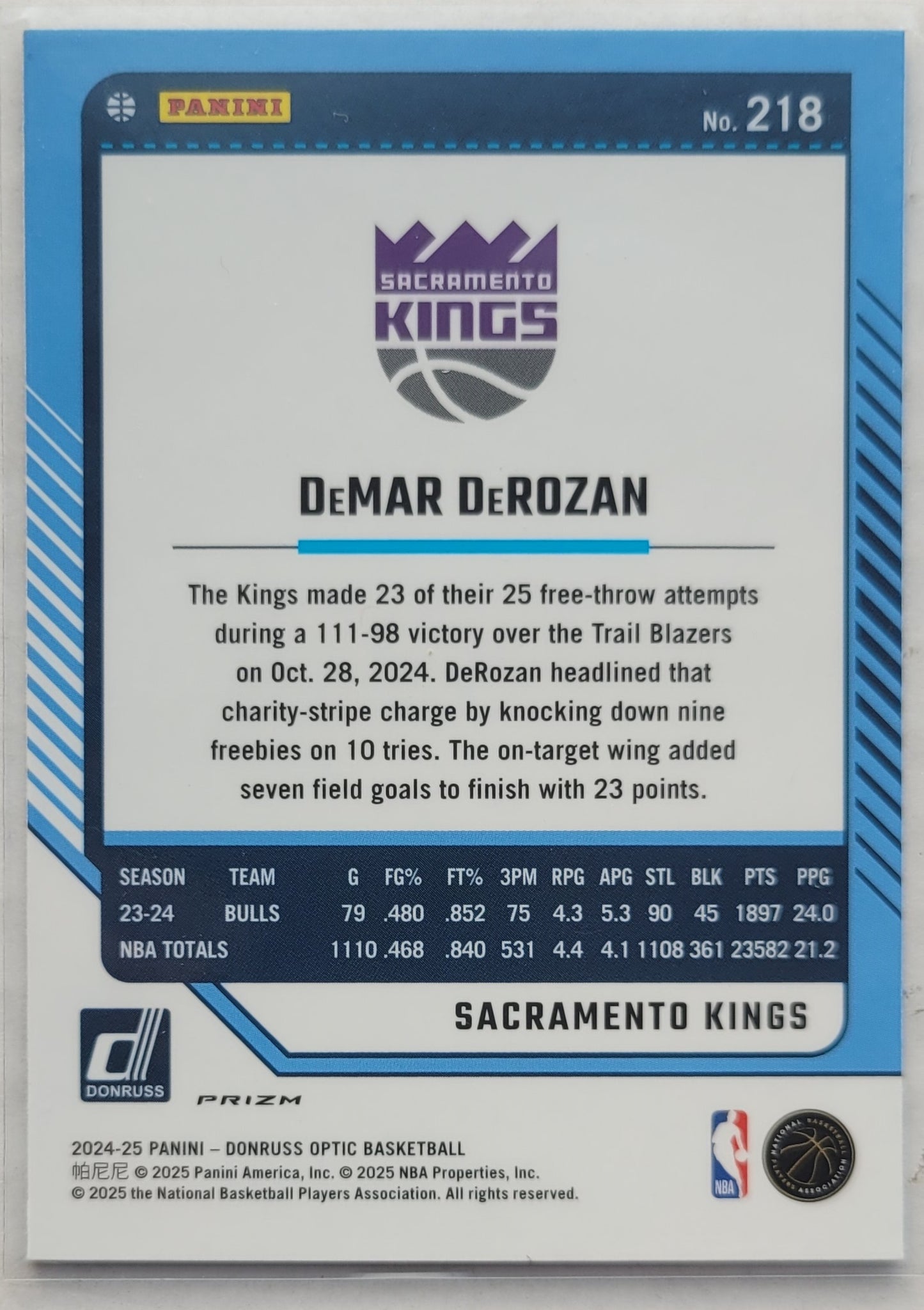 DeMar DeRozan - 2024-25 Donruss Optic Purple Shock #218
