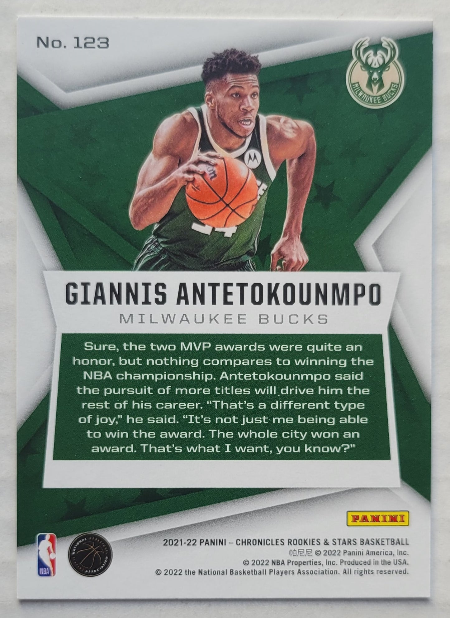 Giannis Antetokounmpo - 2021-22 Panini Chronicles #123 Rookies and Stars