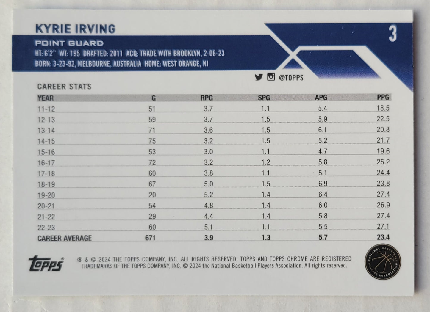 Kyrie Irving - 2023-24 Topps Chrome Green Topps Refractors #3