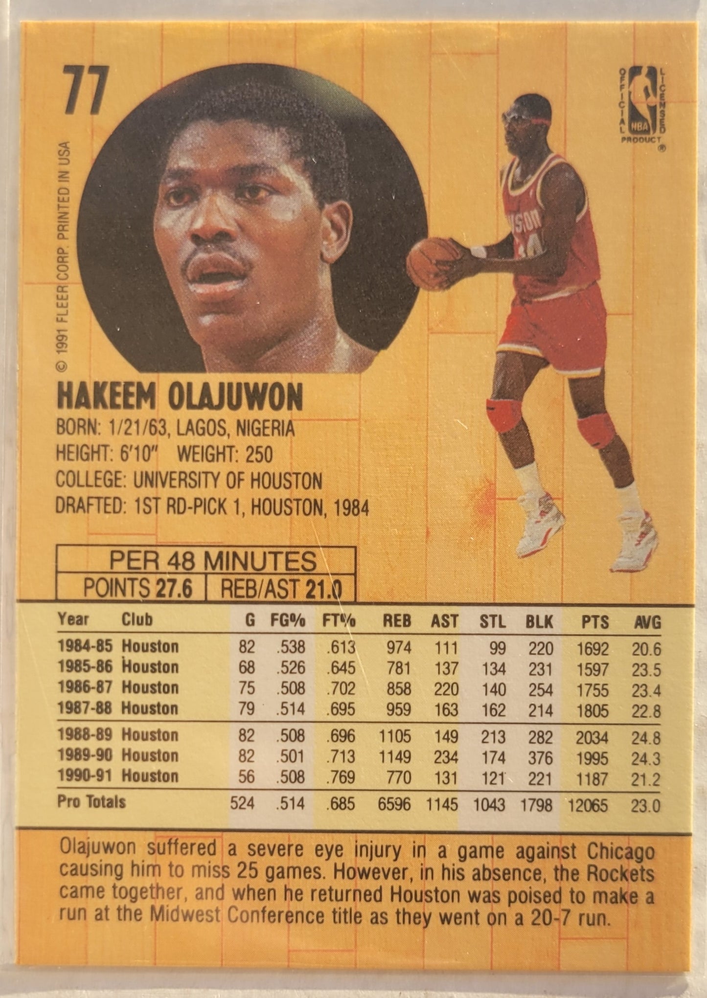 Hakeem Olajuwon - 1991-92 Fleer #77
