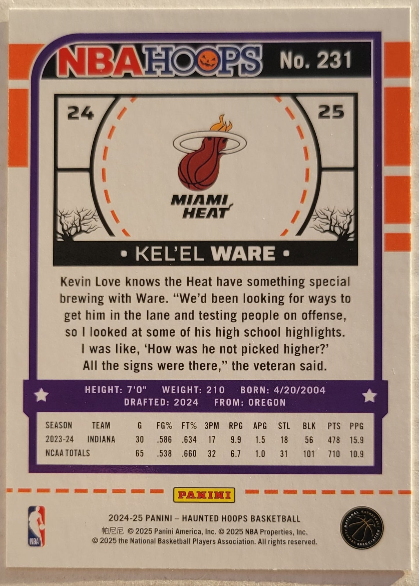Kel'el Ware - 2024-25 Hoops Haunted Hoops #231 RC