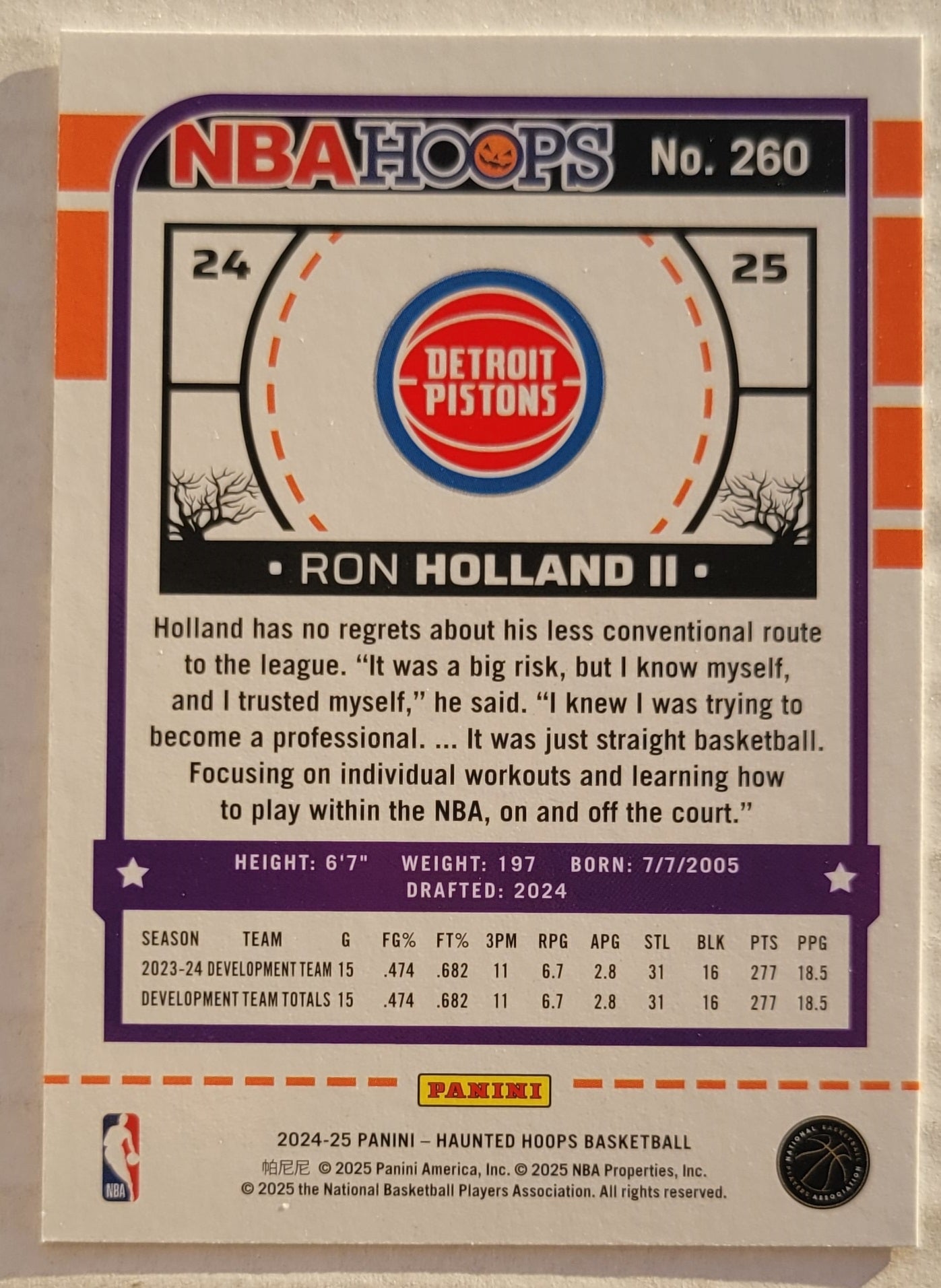 Ron Holland II - 2024-25 Hoops Haunted Hoops #260 RC