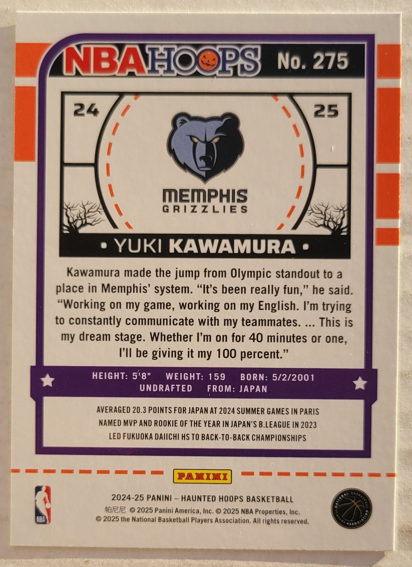 Yuki Kawamura - 2024-25 Hoops Haunted Hoops Slime #275 RC