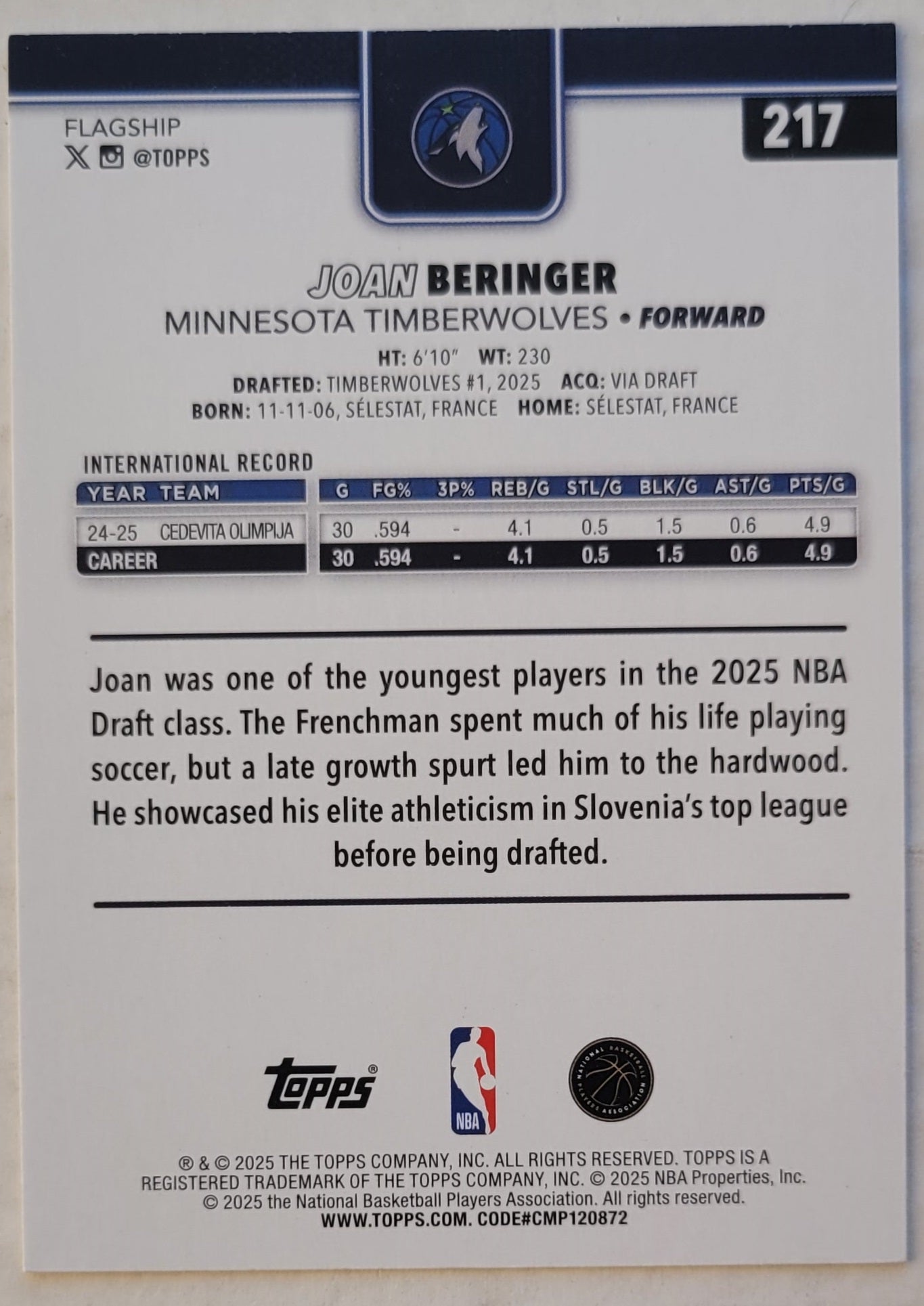 Joan Beringer - 2025-26 Topps #217 RC