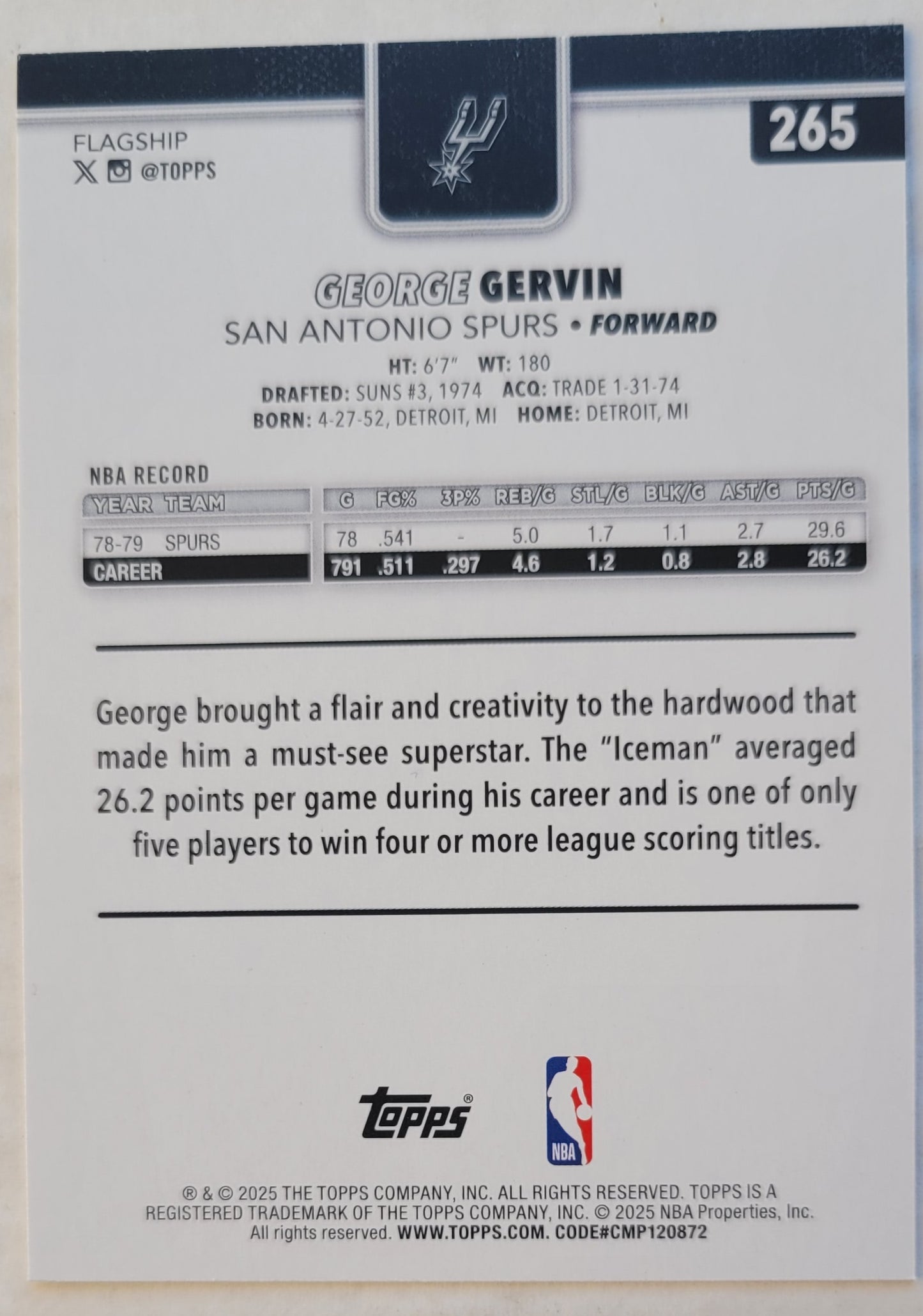 George Gervin - 2025-26 Topps #265