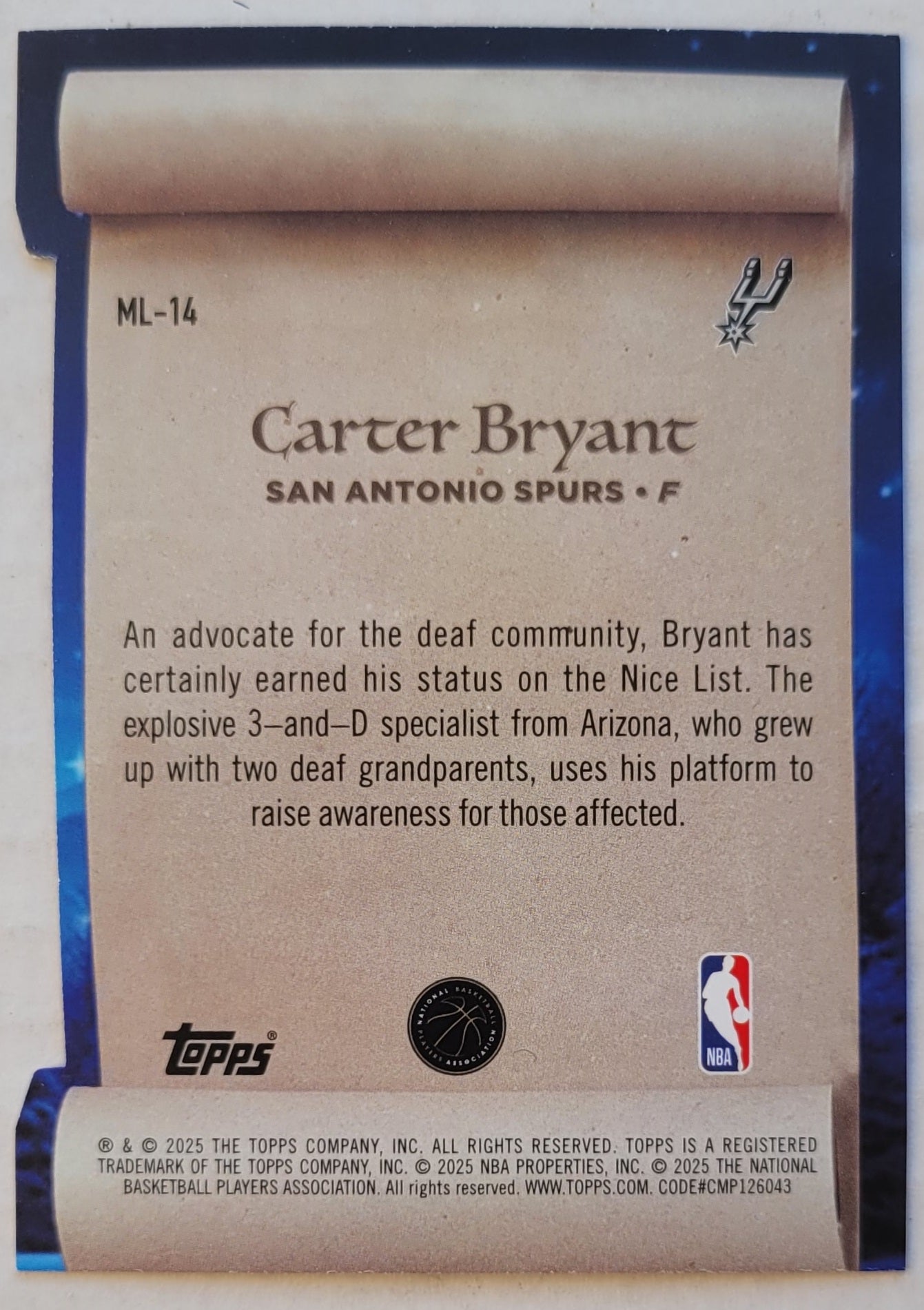 Carter Bryant - 2025-26 Topps Holiday Making The Nice List #ML14
