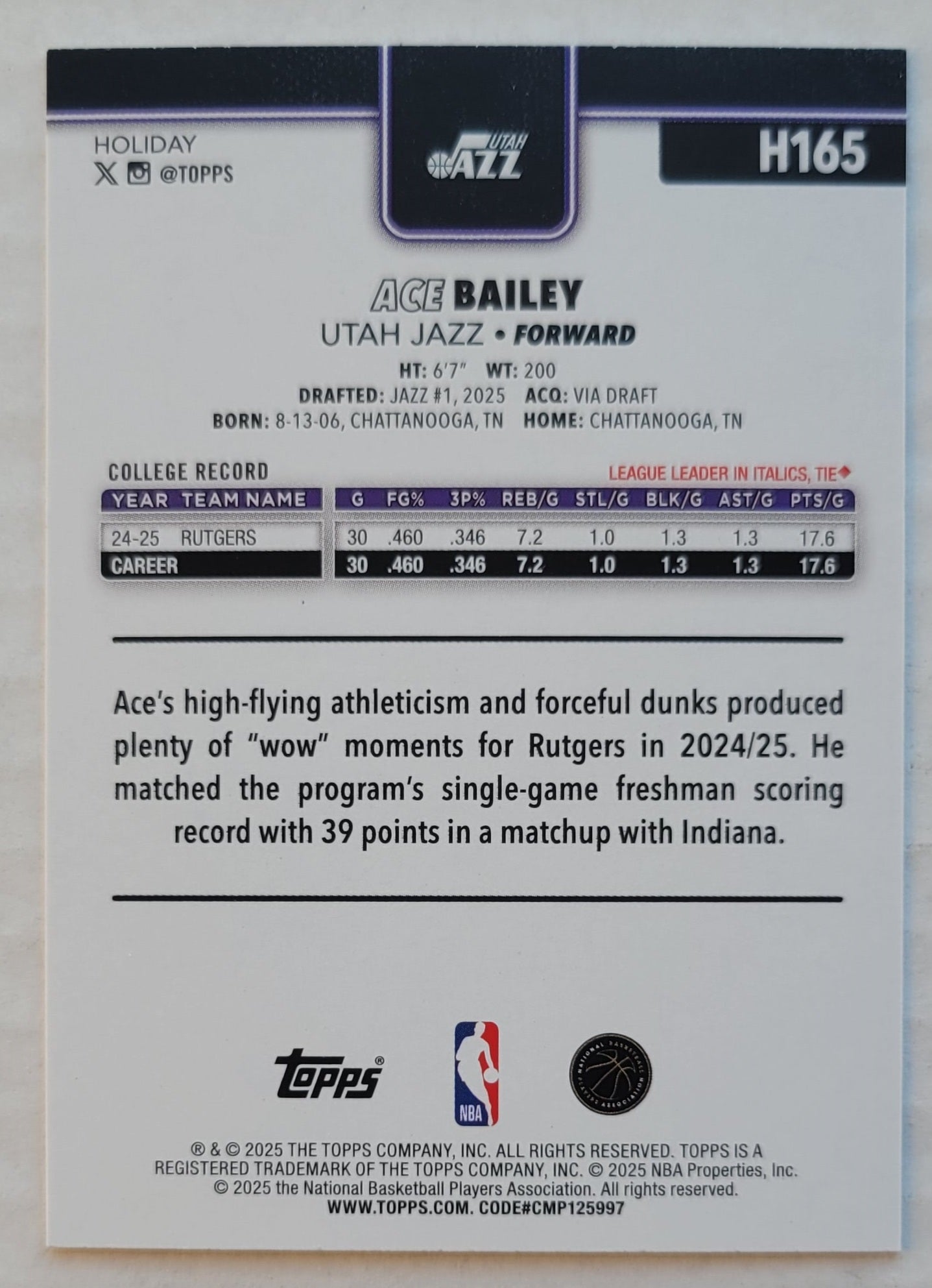 Ace Bailey - 2025-26 Topps Holiday #H165 RC