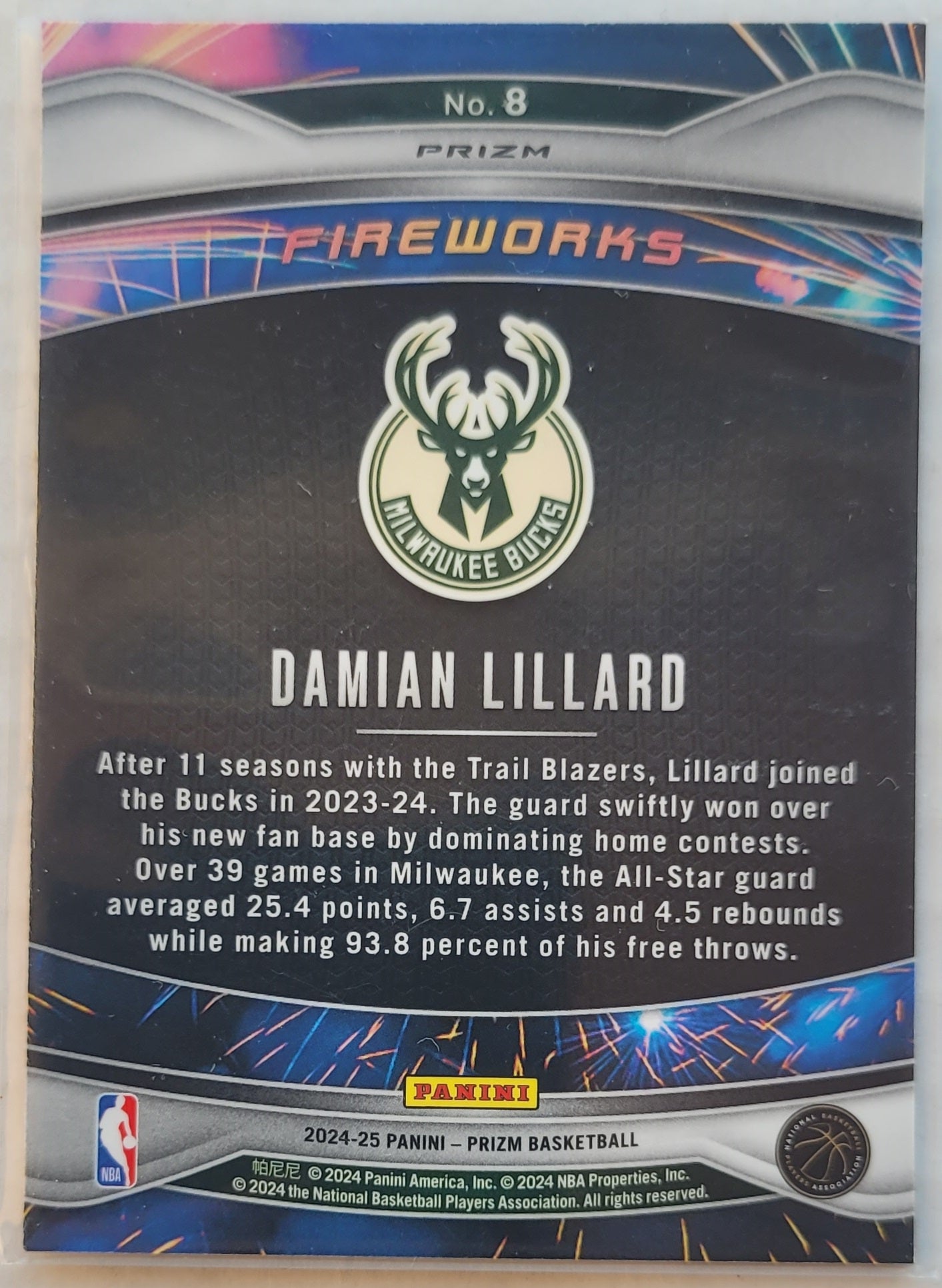 Damian Lillard - 2024-25 Panini Prizm Fireworks Prizms Fast Break #8