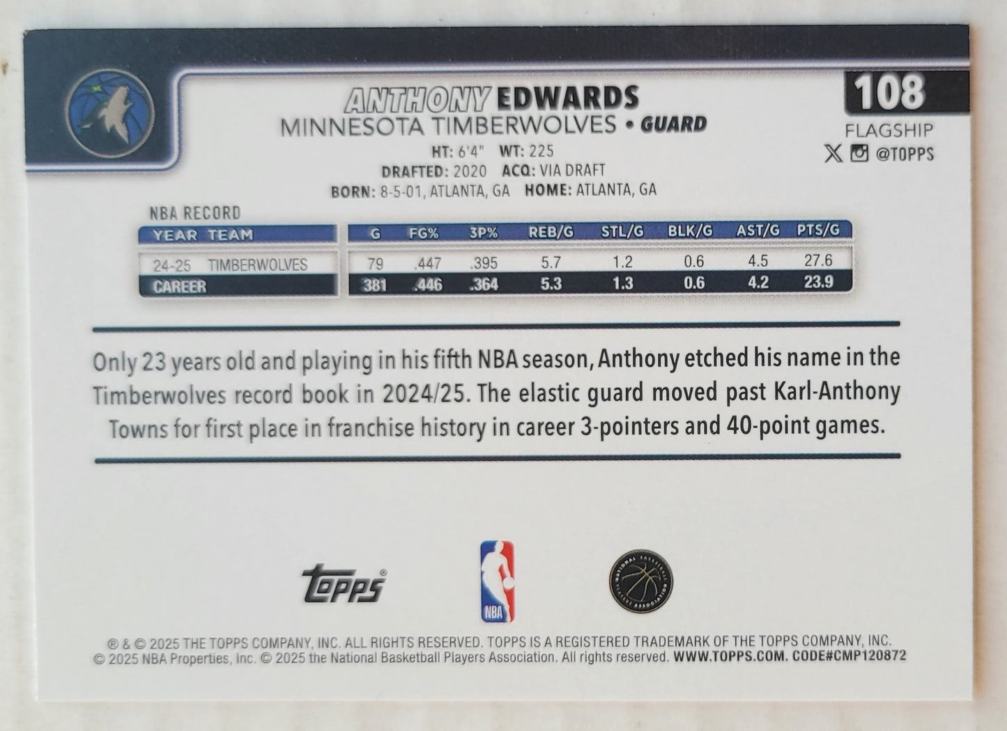 Anthony Edwards - 2025-26 Topps #108