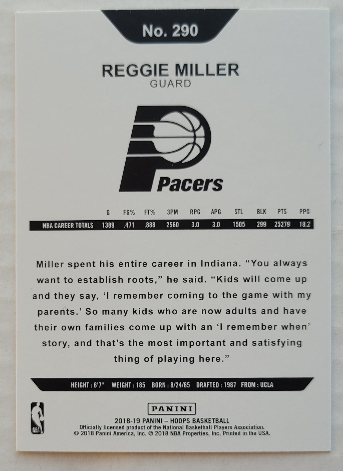 Reggie Miller - 2018-19 Hoops #290 HT