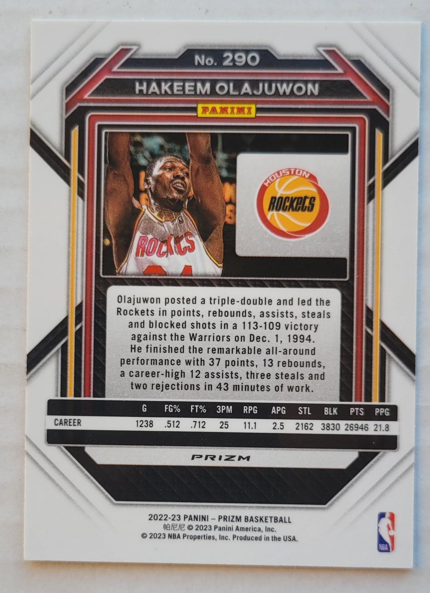 Hakeem Olajuwon - 2022-23 Panini Prizm Prizms Ice #290