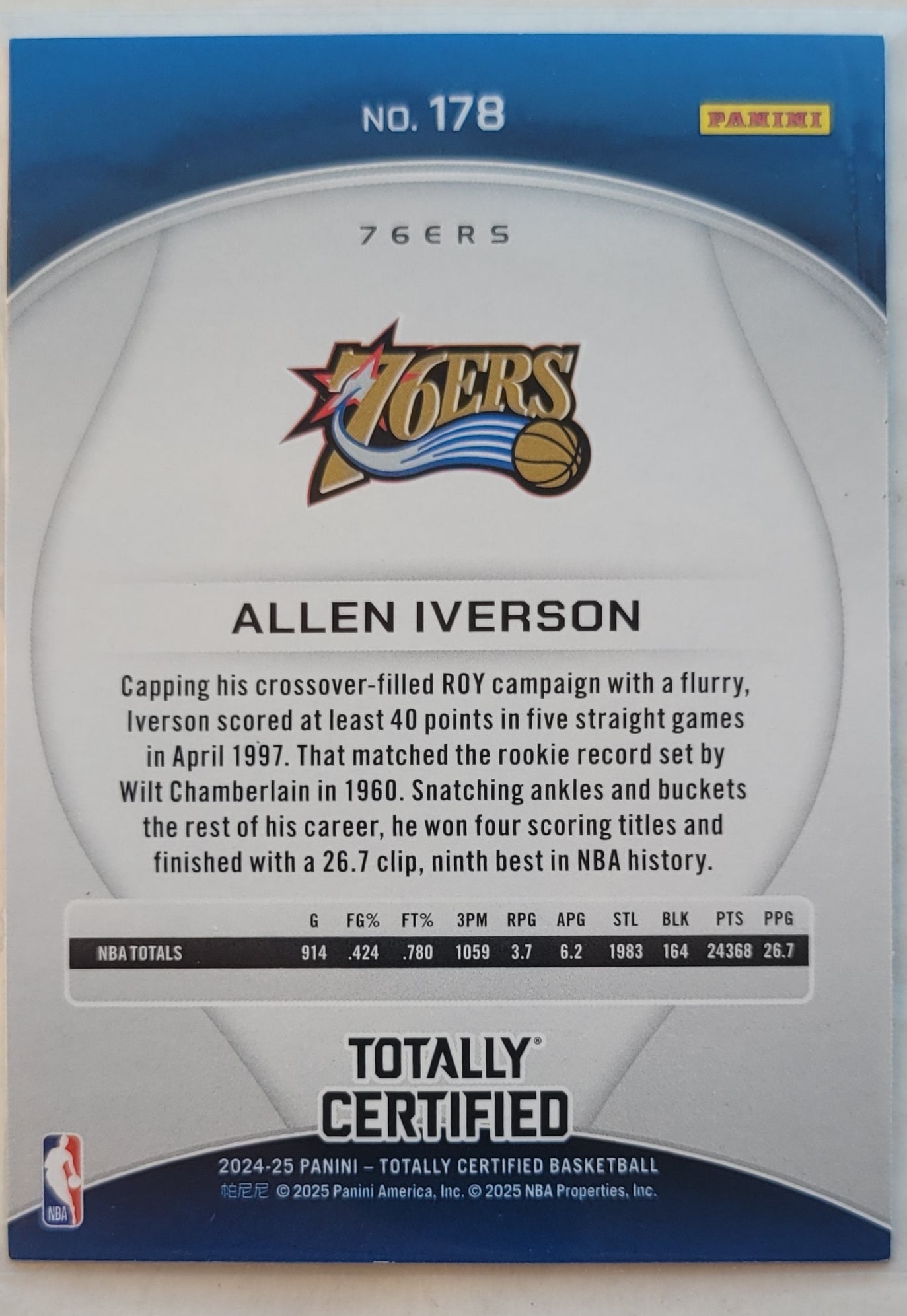Allen Iverson - 2024-25 Totally Certified Mirror #178 LGD