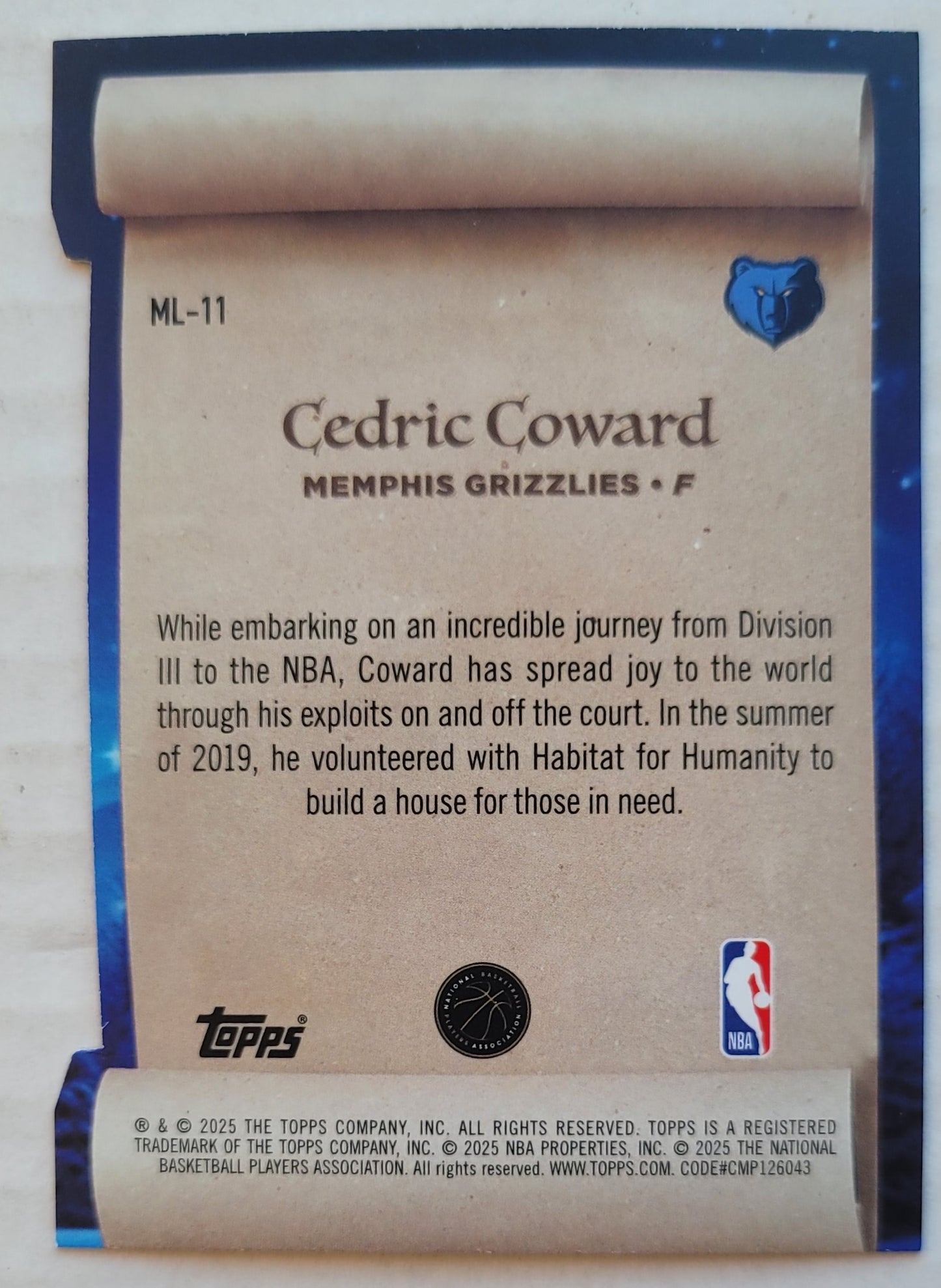 Cedric Coward - 2025-26 Topps Holiday Making The Nice List #ML11