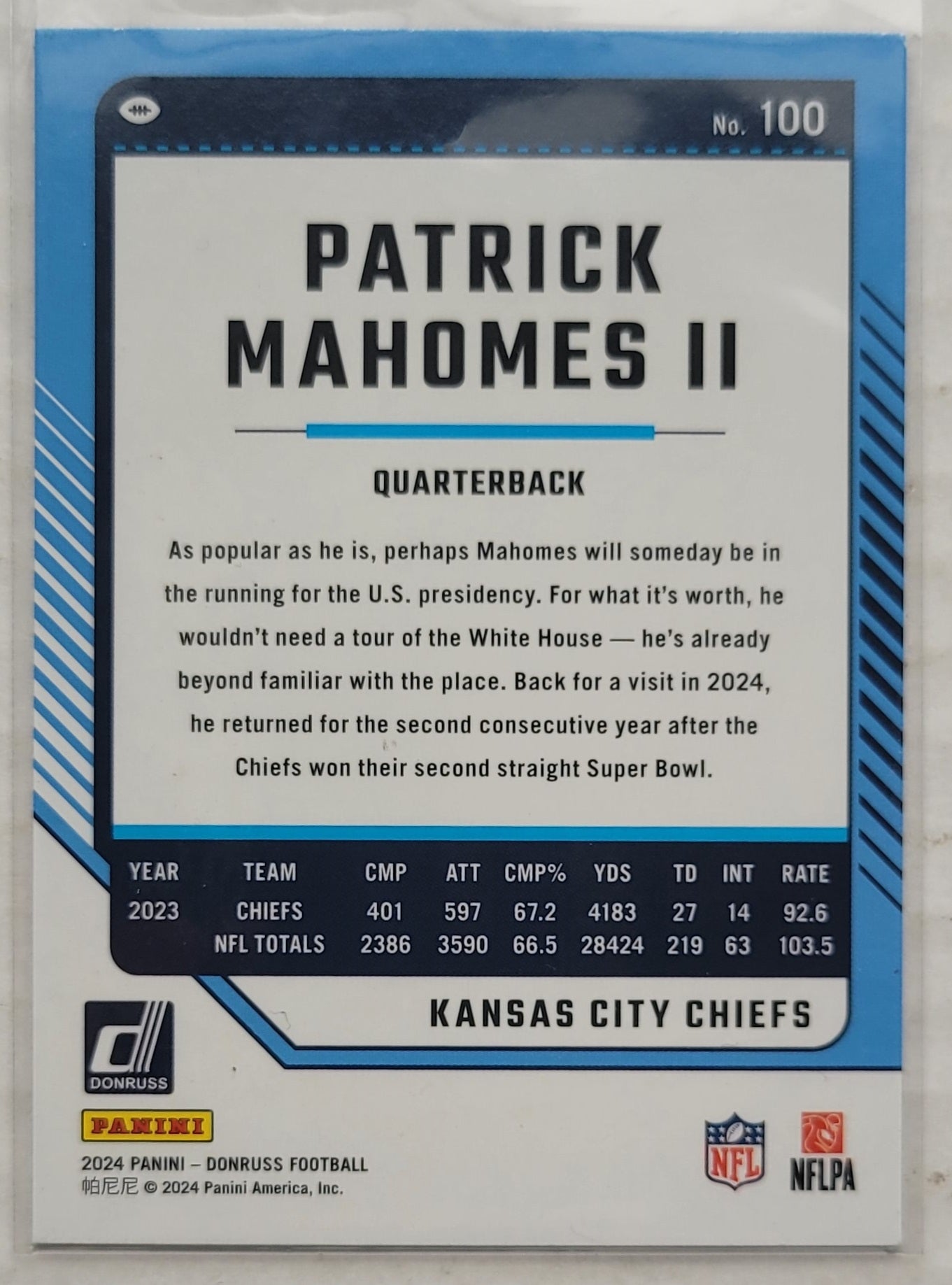Patrick Mahomes II - 2024 Donruss Press Proof Purple #100
