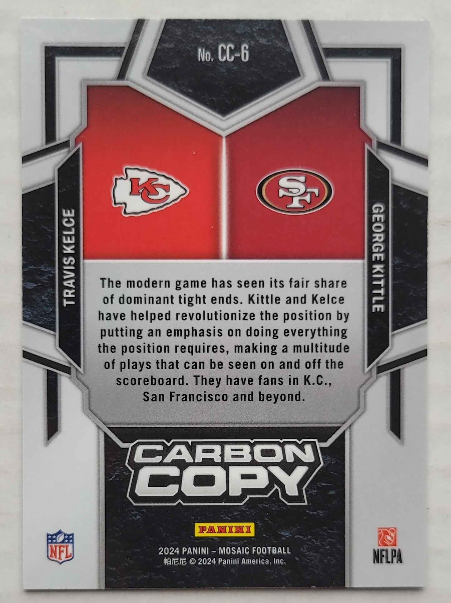 George Kittle / Travis Kelce - 2024 Panini Mosaic Carbon Copy #6