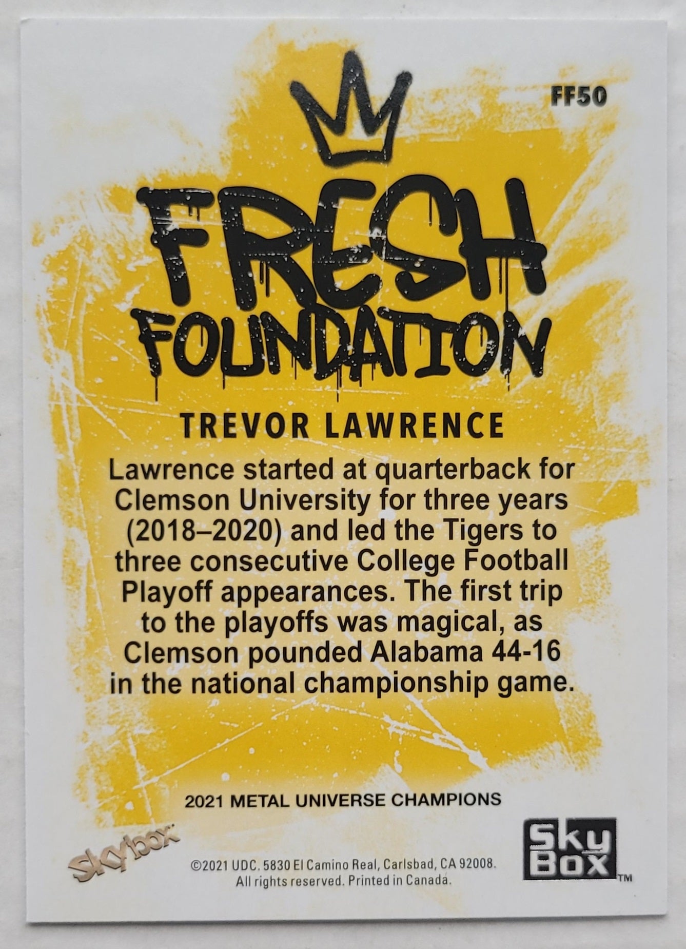 Trevor Lawrence - 2021 Metal Universe Champions Fresh Foundation #FF50
