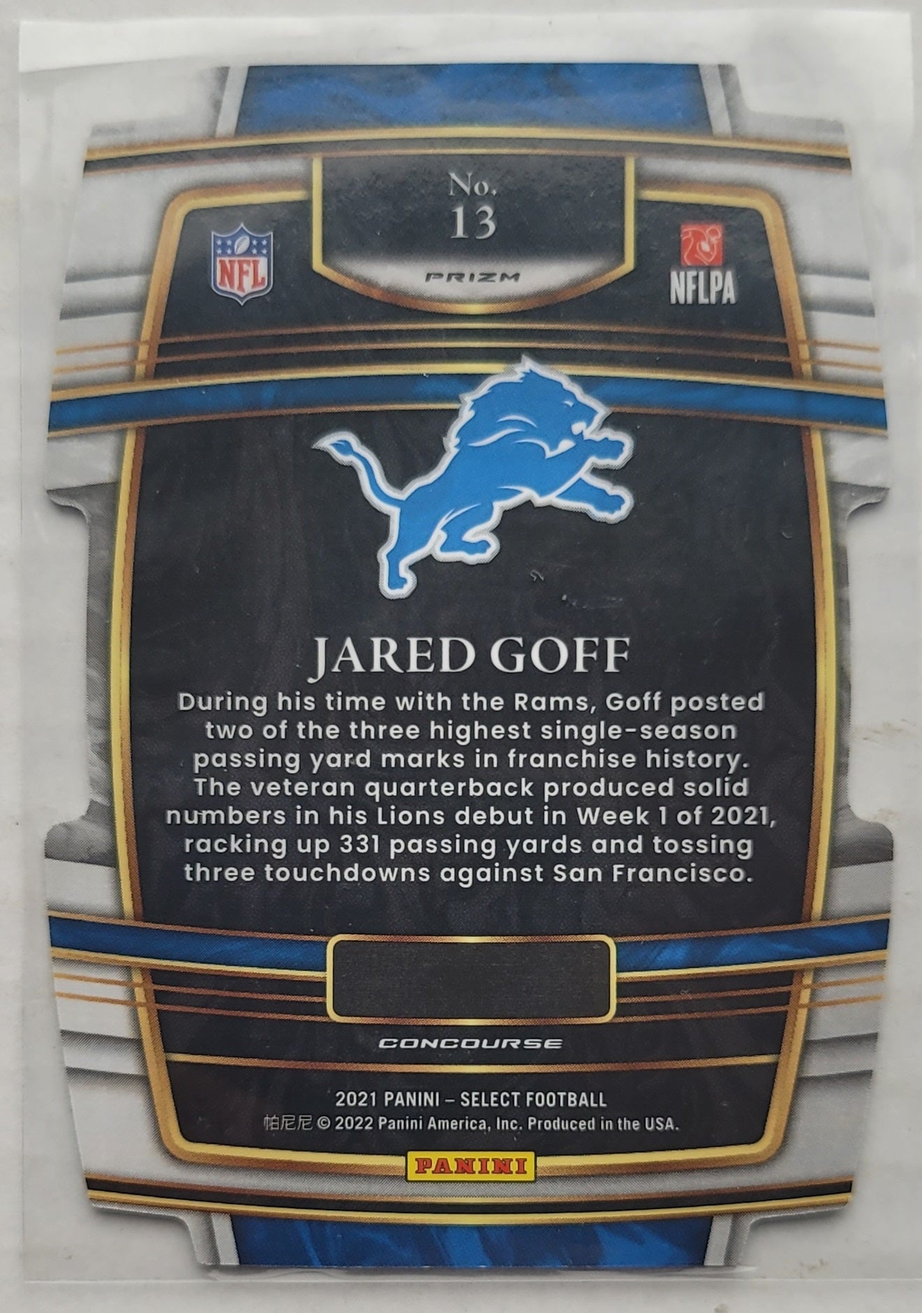 Jared Goff - 2021 Select Prizm Green and Yellow Die Cut #13