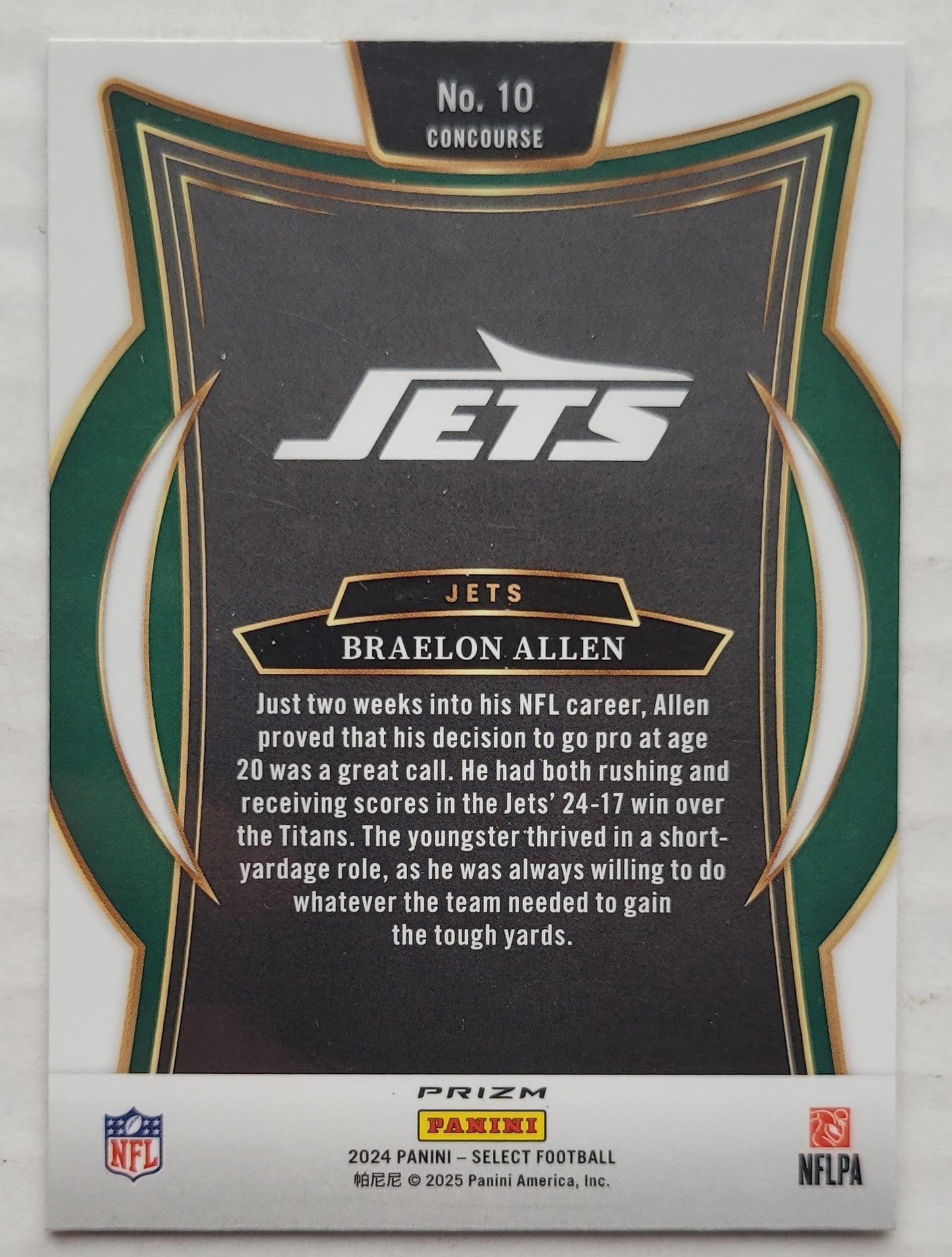 Braelon Allen - 2024 Select Prizm Green and Yellow Shock #10 RC