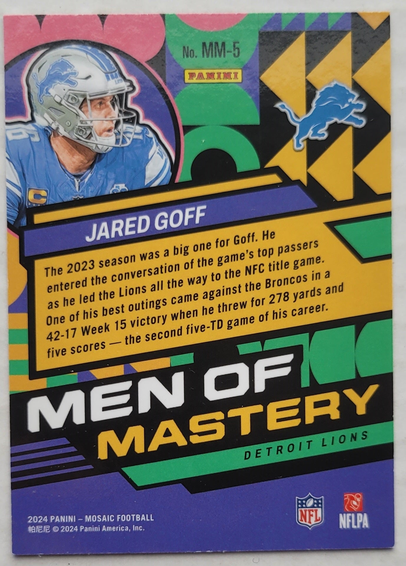 Jared Goff - 2024 Panini Mosaic Men of Mastery #5