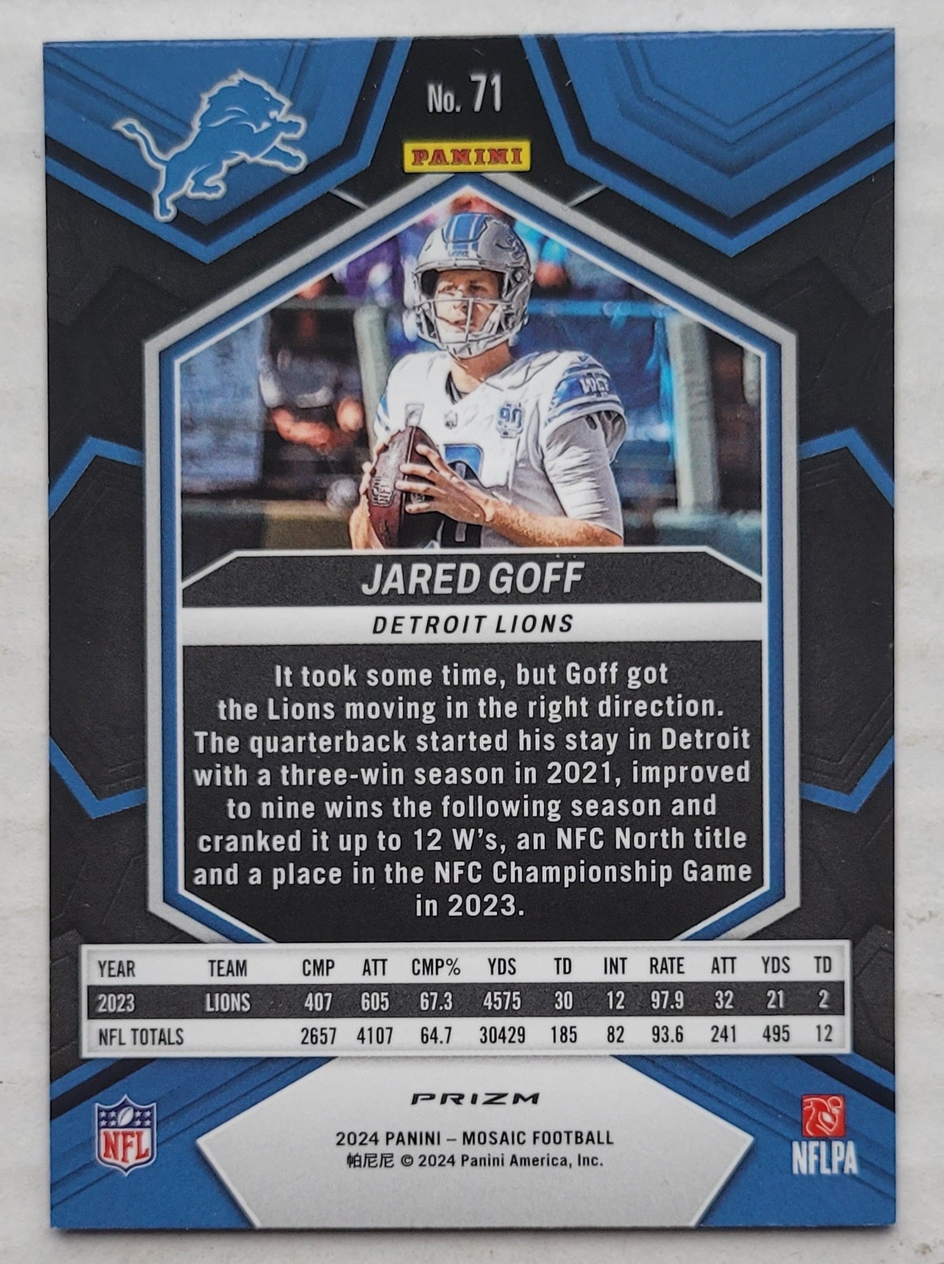Jared Goff - 2024 Panini Mosaic Mosaic Reactive Blue #71