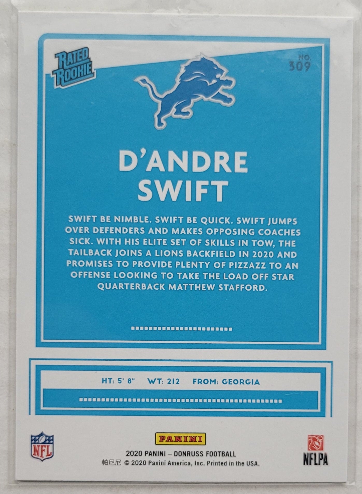 D'Andre Swift - 2020 Donruss Press Proof Yellow #309 RR