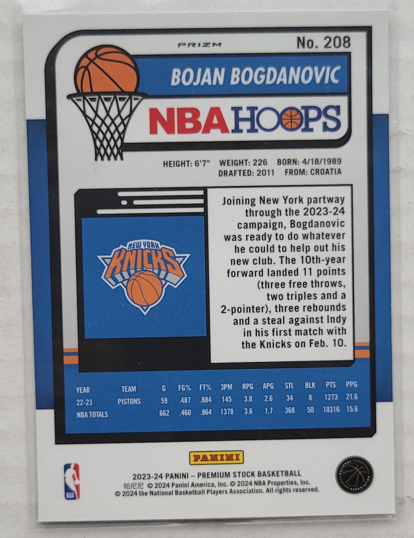 Bojan Bogdanovic - 2023-24 Hoops Premium Stock Ice Prizm #208