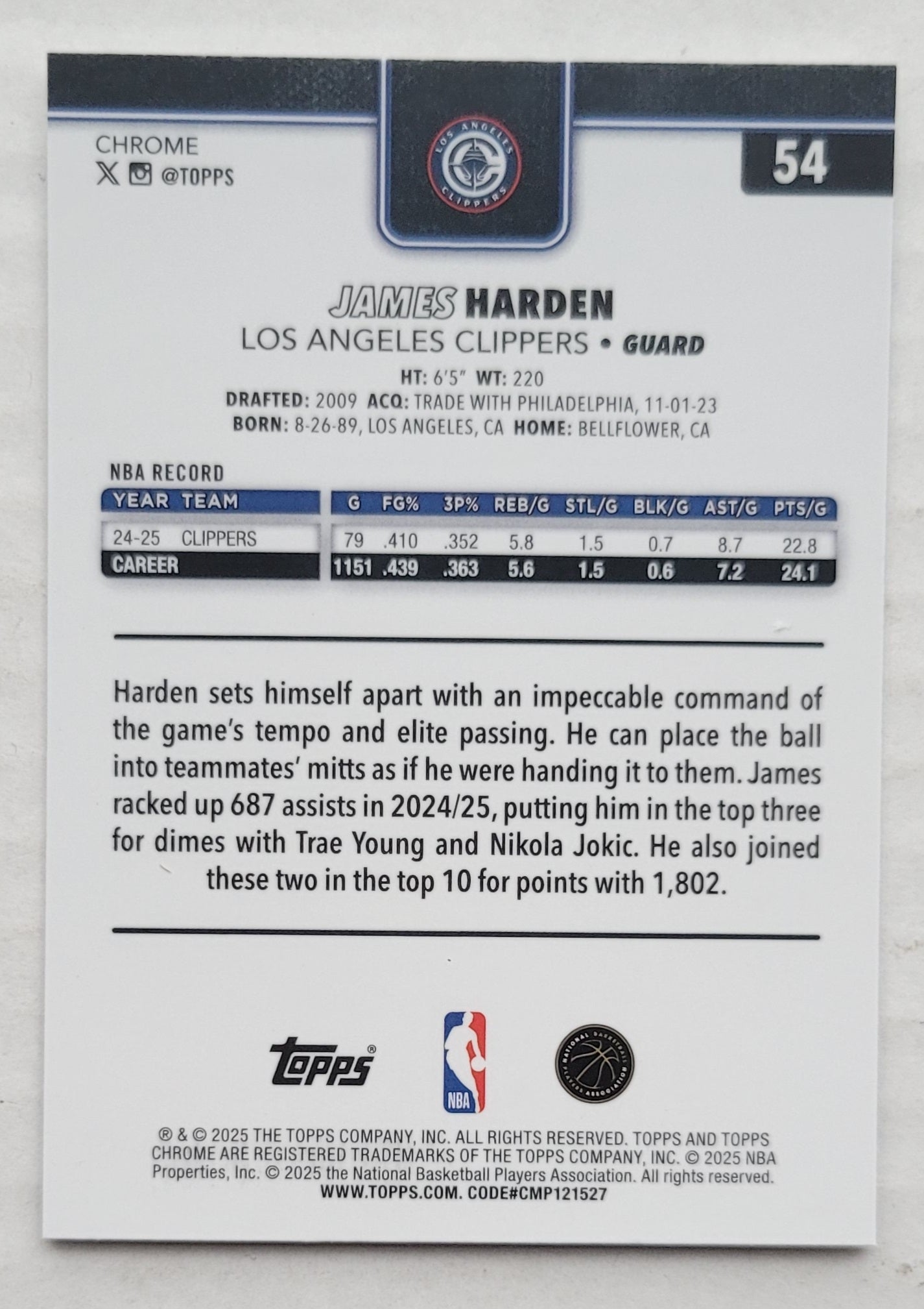 James Harden - 2025-26 Topps Chrome #54