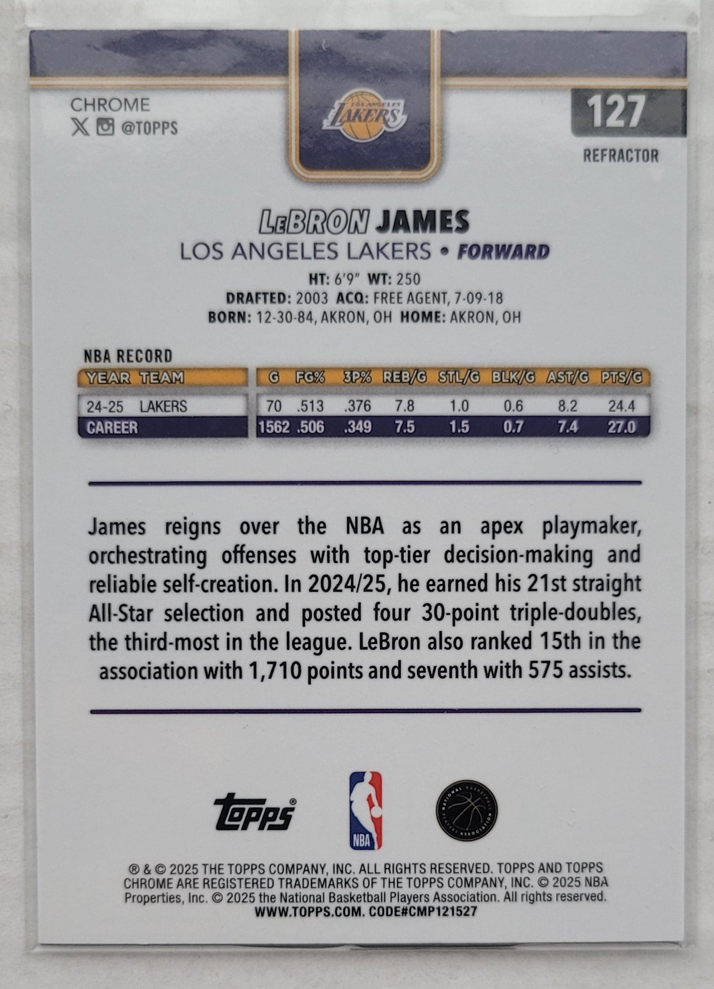 LeBron James - 2025-26 Topps Chrome Refractors #127
