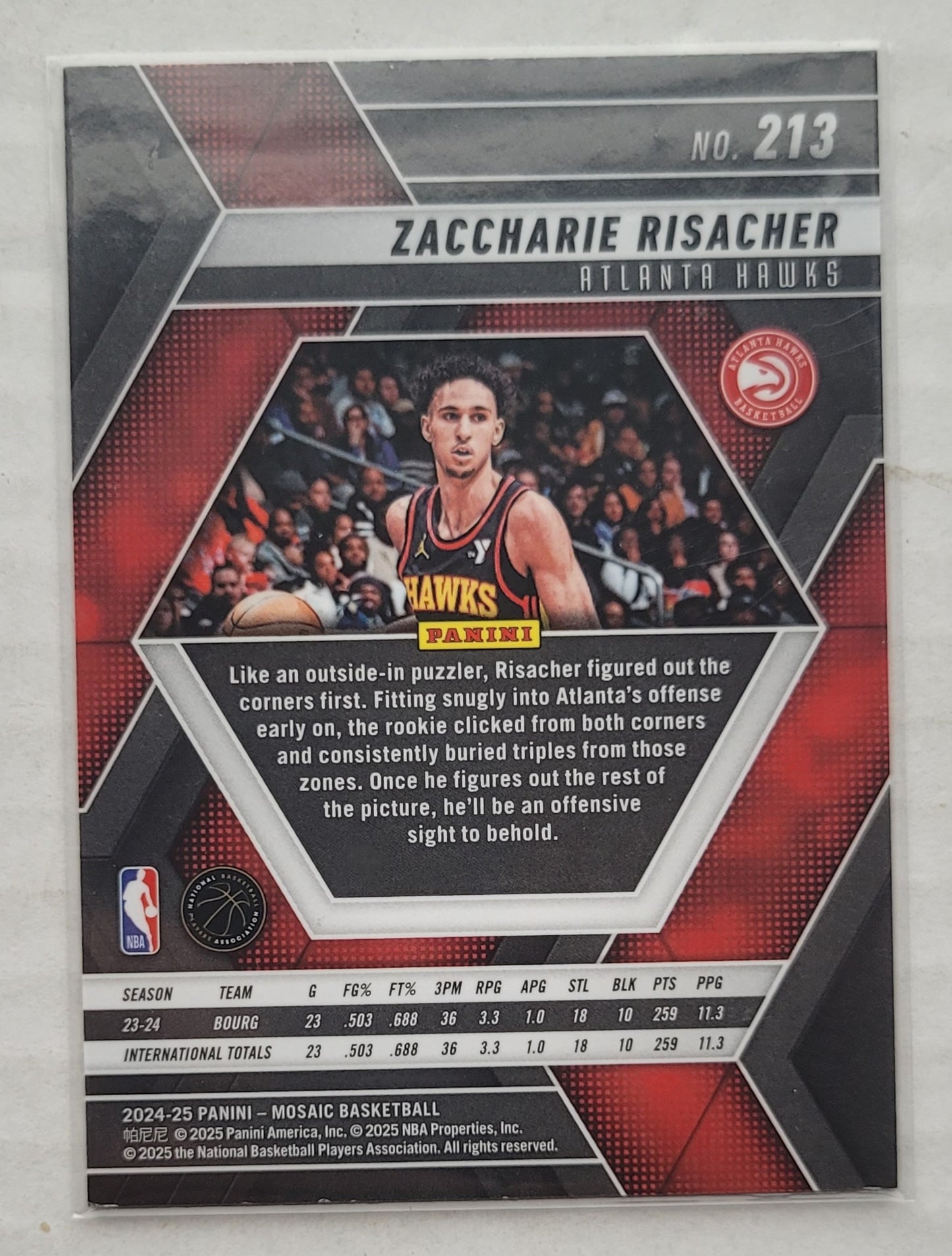 Zaccharie Risacher - 2024-25 Panini Mosaic #213 RC
