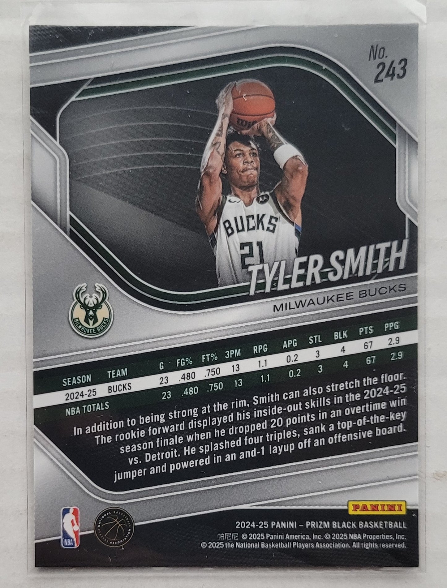 Tyler Smith  - 2024-25 Panini Prizm Black #243 RC