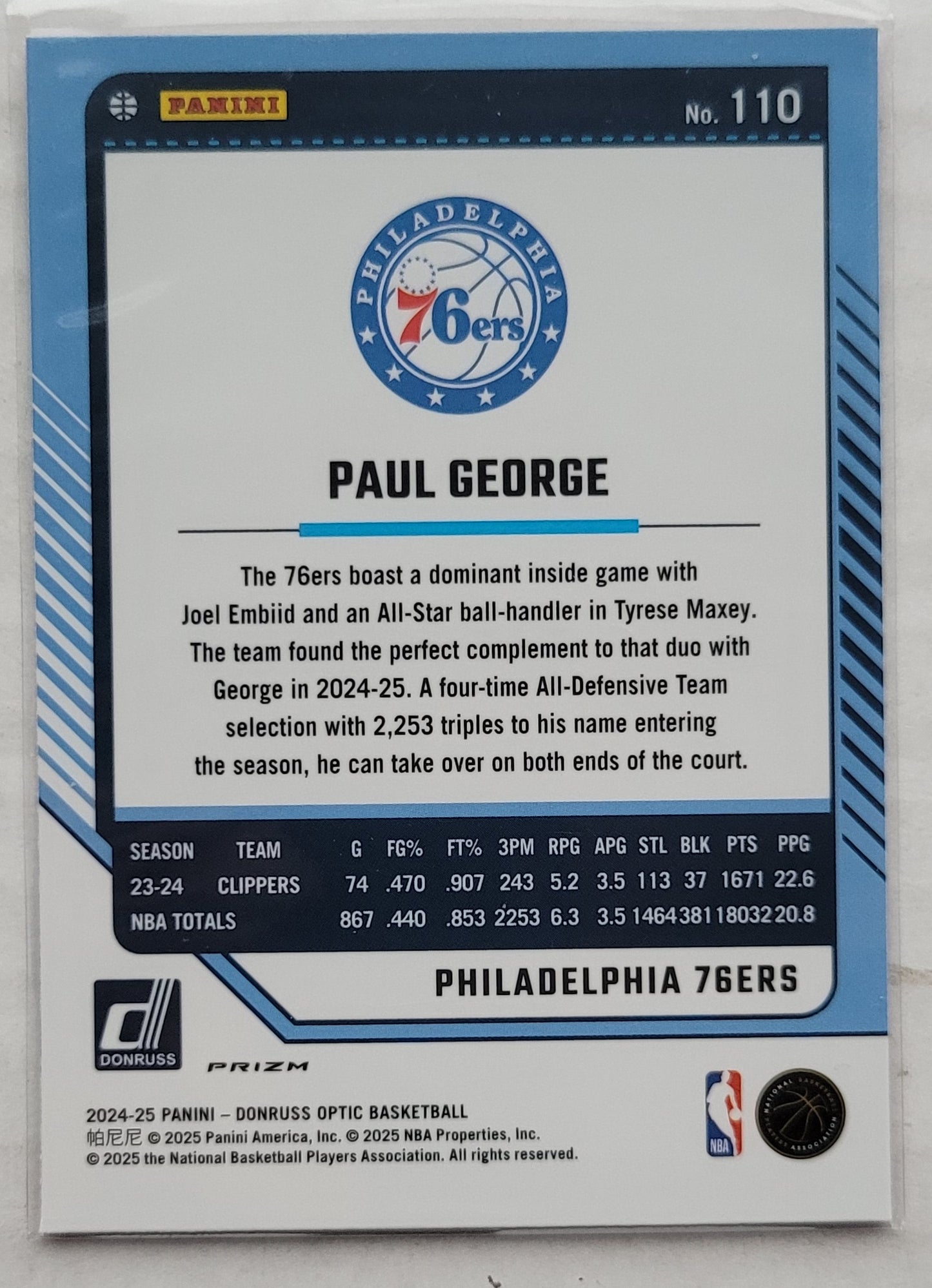 Paul George - 2024-25 Donruss Optic Hyper Pink #110