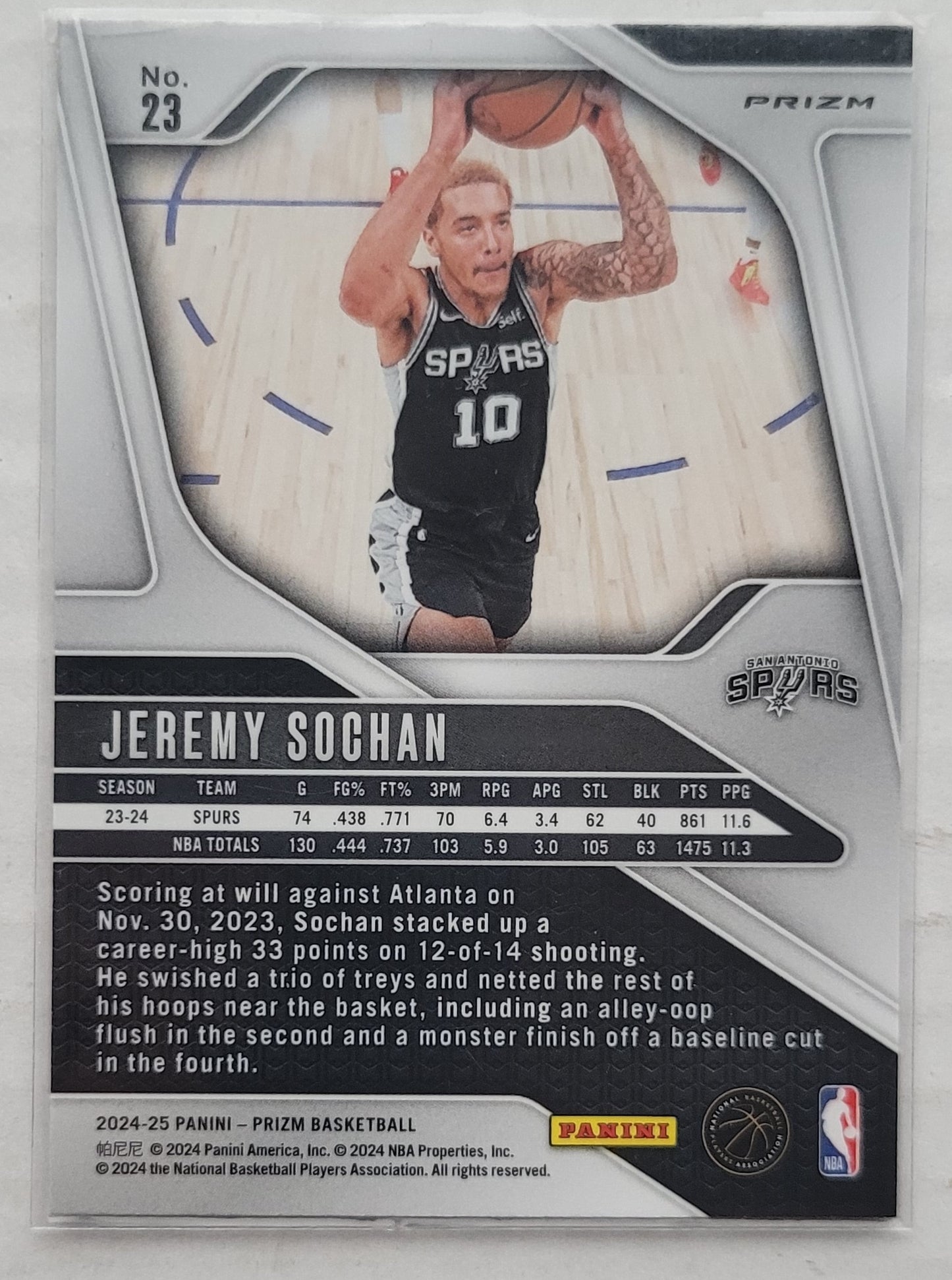 Jeremy Sochan - 2024-25 Panini Prizm Prizms Ice #23
