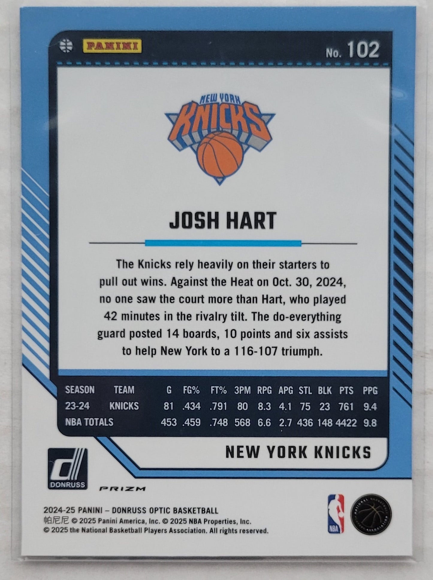 Josh Hart - 2024-25 Donruss Optic Hyper Pink #102