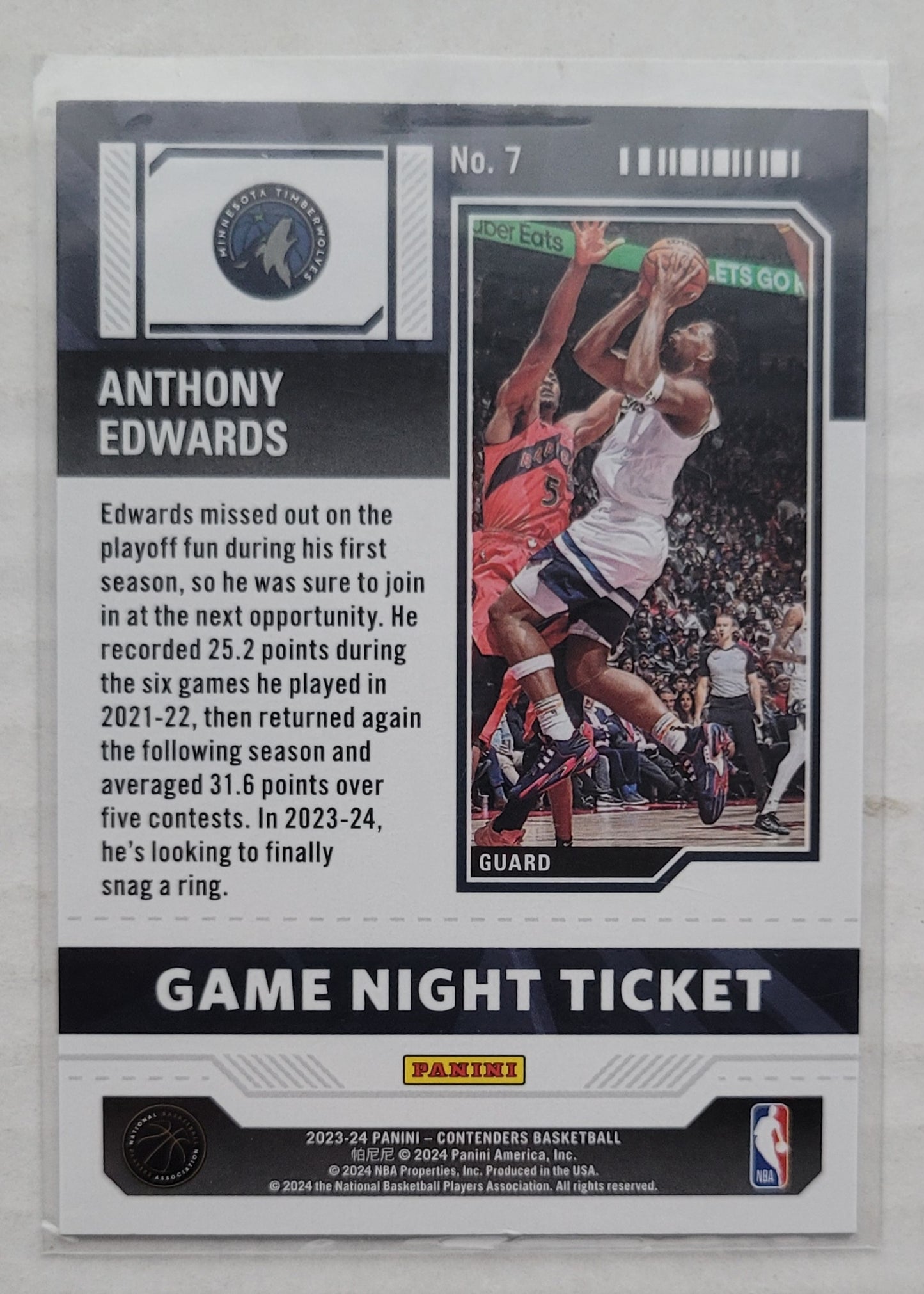 Anthony Edwards - 2023-24 Panini Contenders Game Night Ticket #7