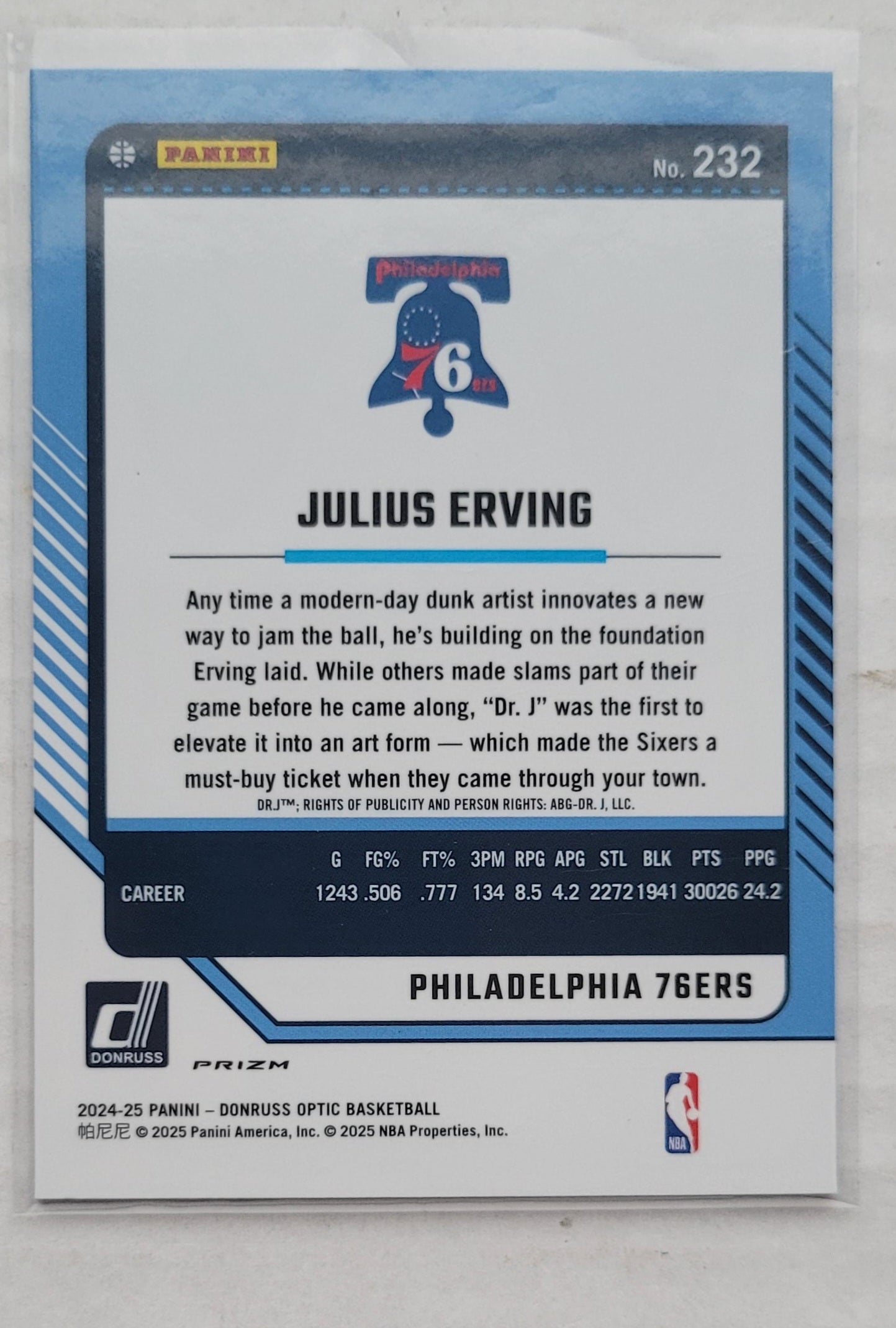 Julius Erving - 2024-25 Donruss Optic Purple #232 LGD