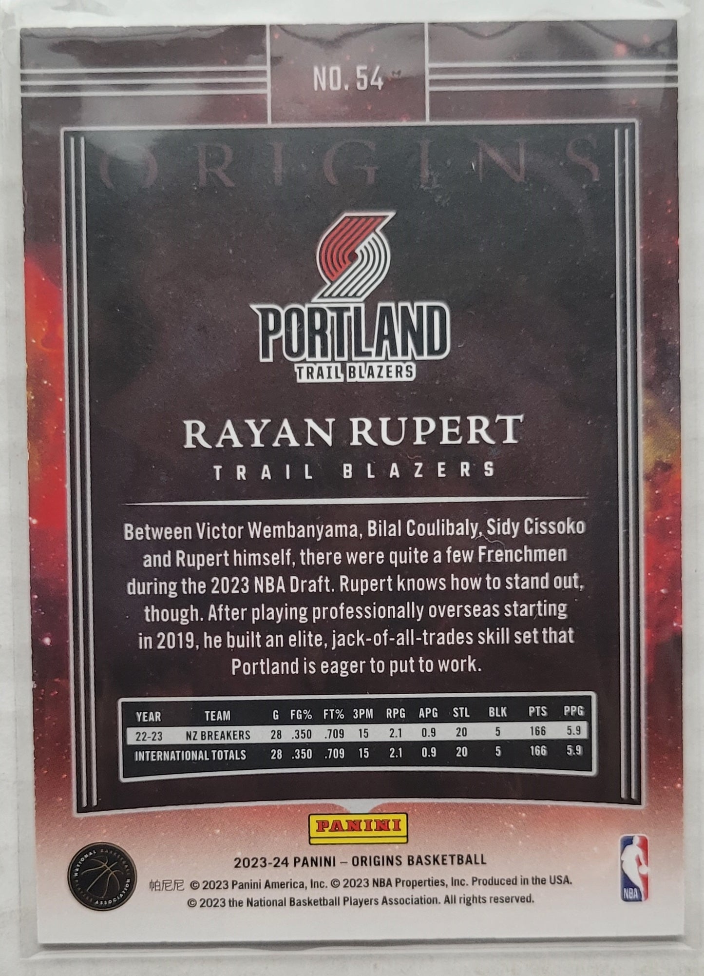 Rayan Rupert - 2023-24 Panini Origins Red #54 RC