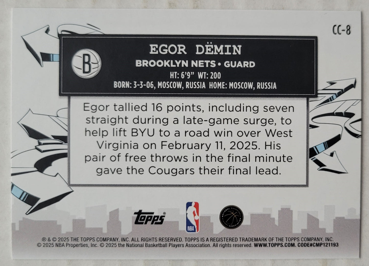 Egor Demin - 2025-26 Topps Clutch City Prospects #CC8
