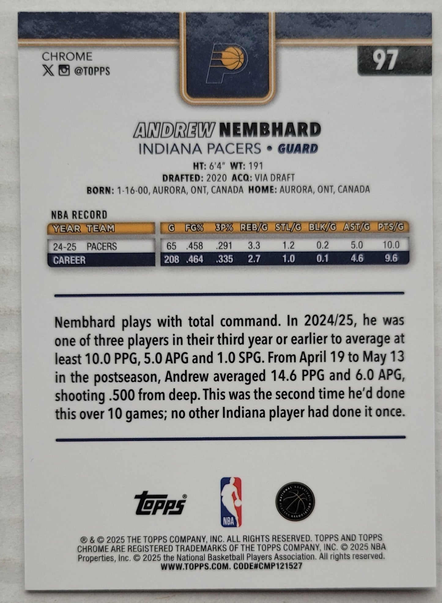 Andrew Nembhard - 2025-26 Topps Chrome #97