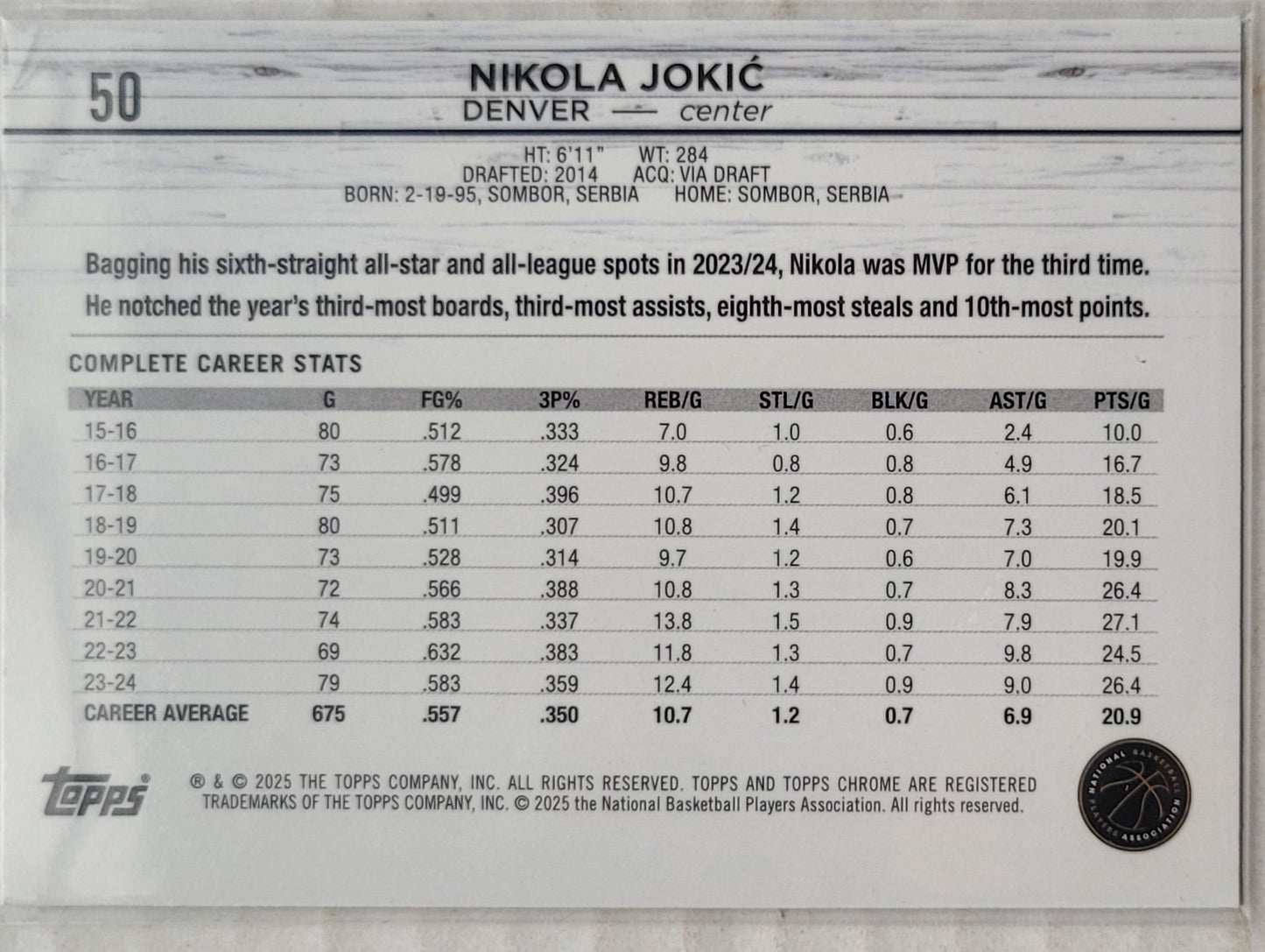 Nikola Jokic - 2024-25 Topps Chrome #50