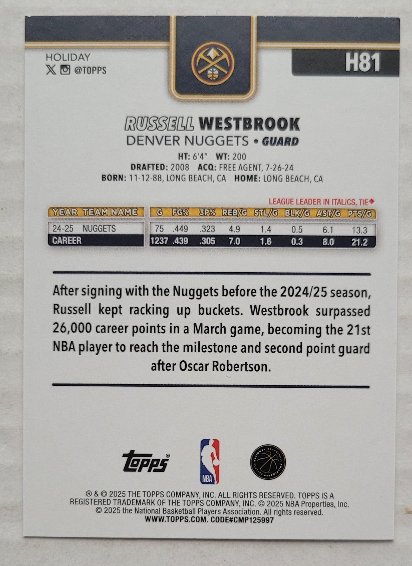 Russell Westbrook - 2025-26 Topps Holiday #H81