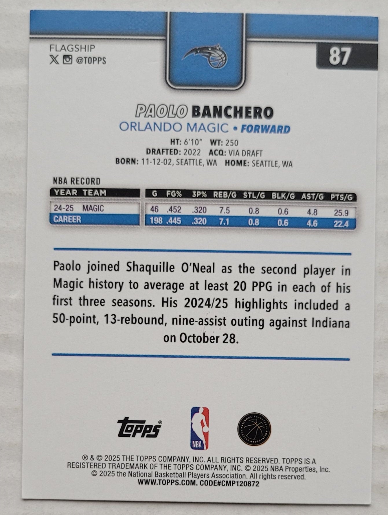 Paolo Banchero - 2025-26 Topps Rainbow Foilboard #87