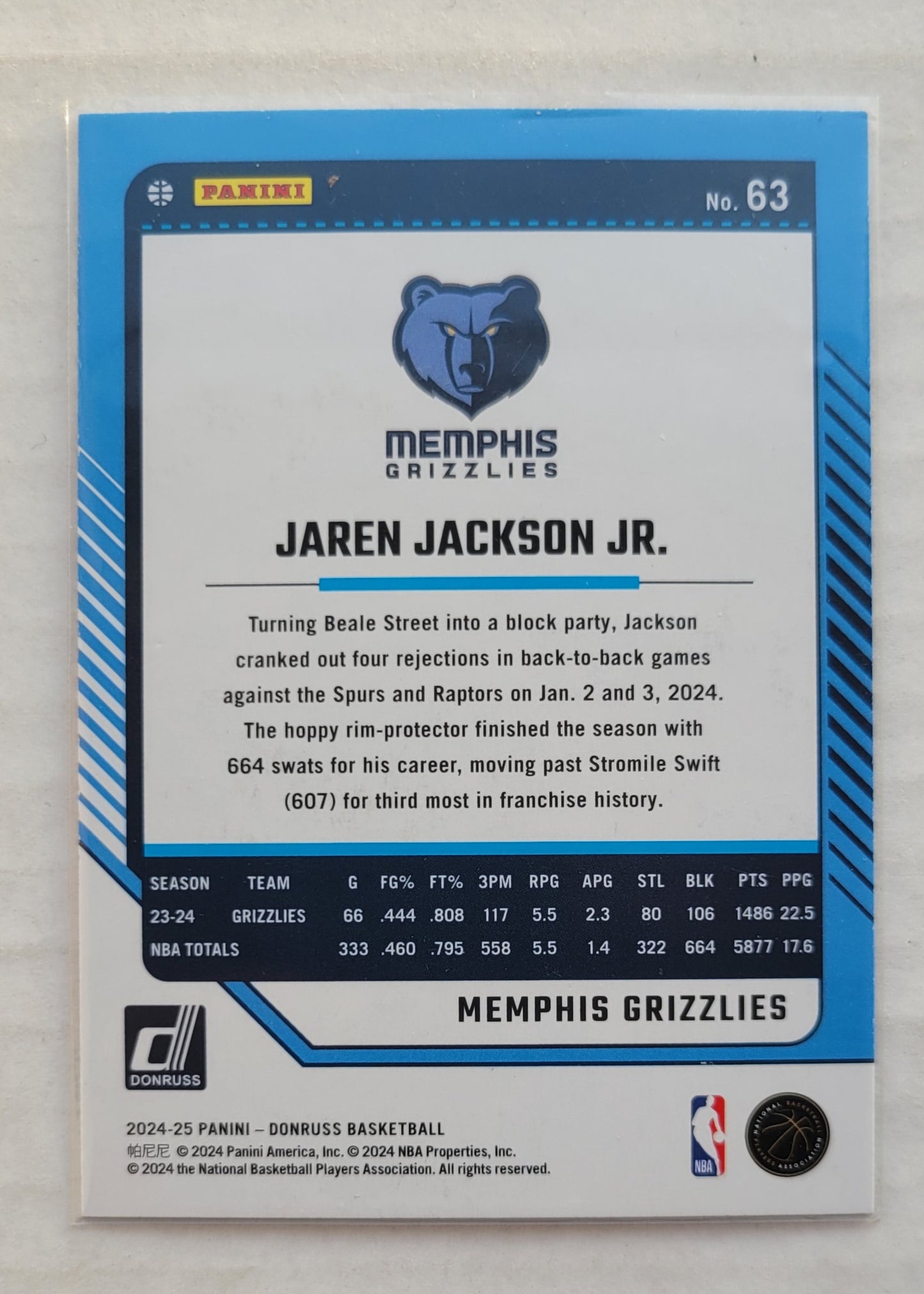 Jaren Jackson Jr. - 2024-25 Donruss International Holo Maroon Laser #63