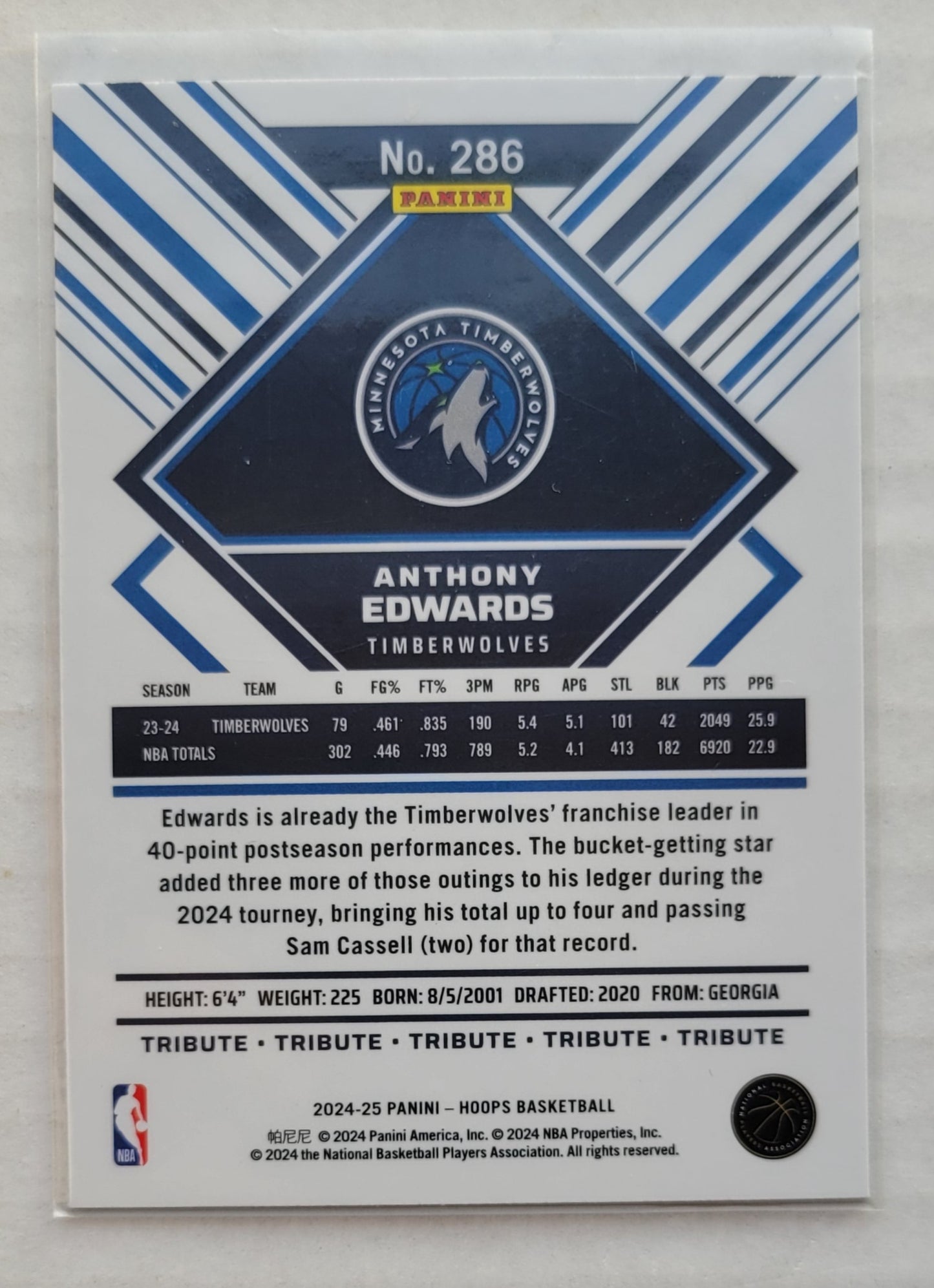 Anthony Edwards - 2024-25 Hoops Premium #286