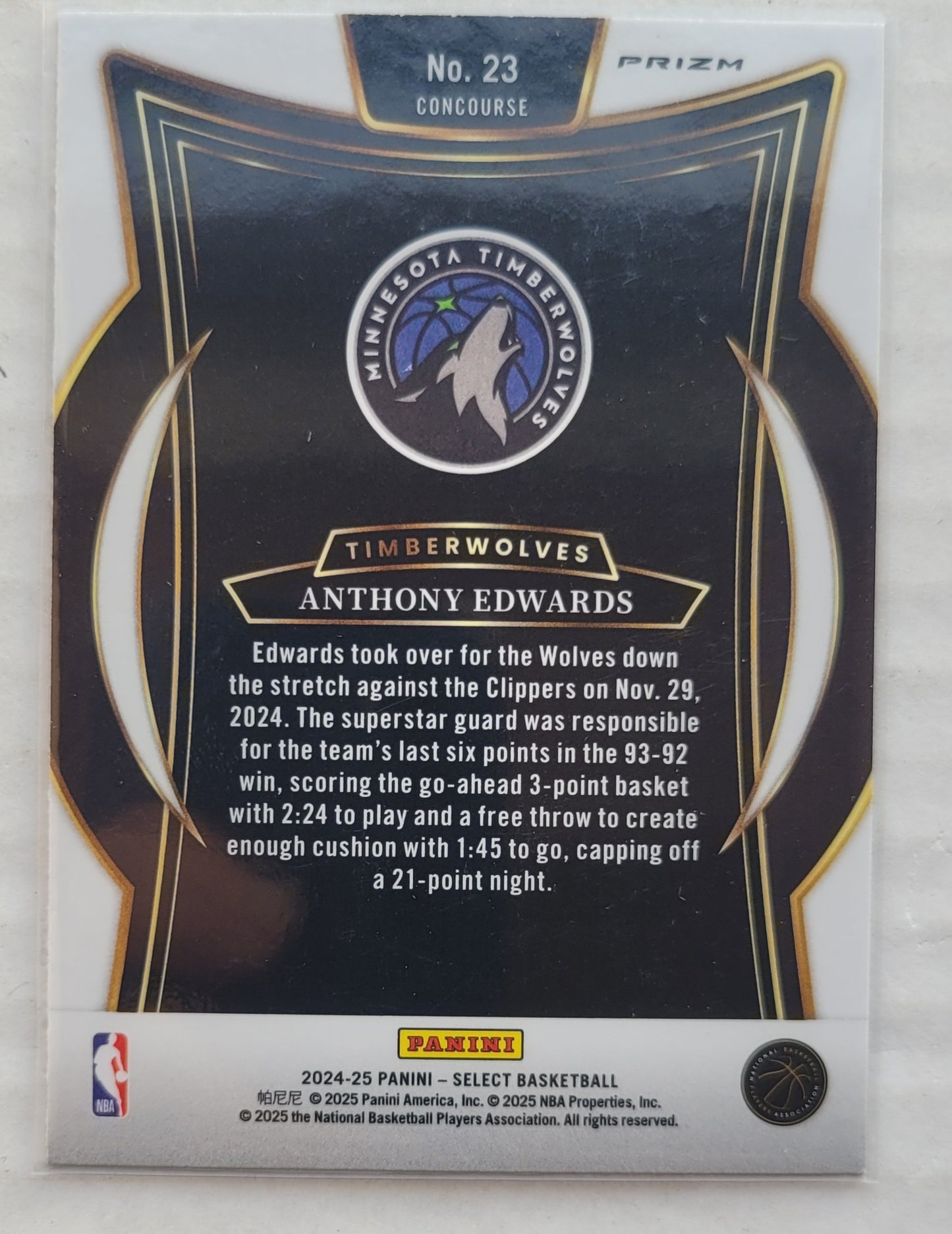 Anthony Edwards - 2024-25 Select Green White Purple Prizms #23
